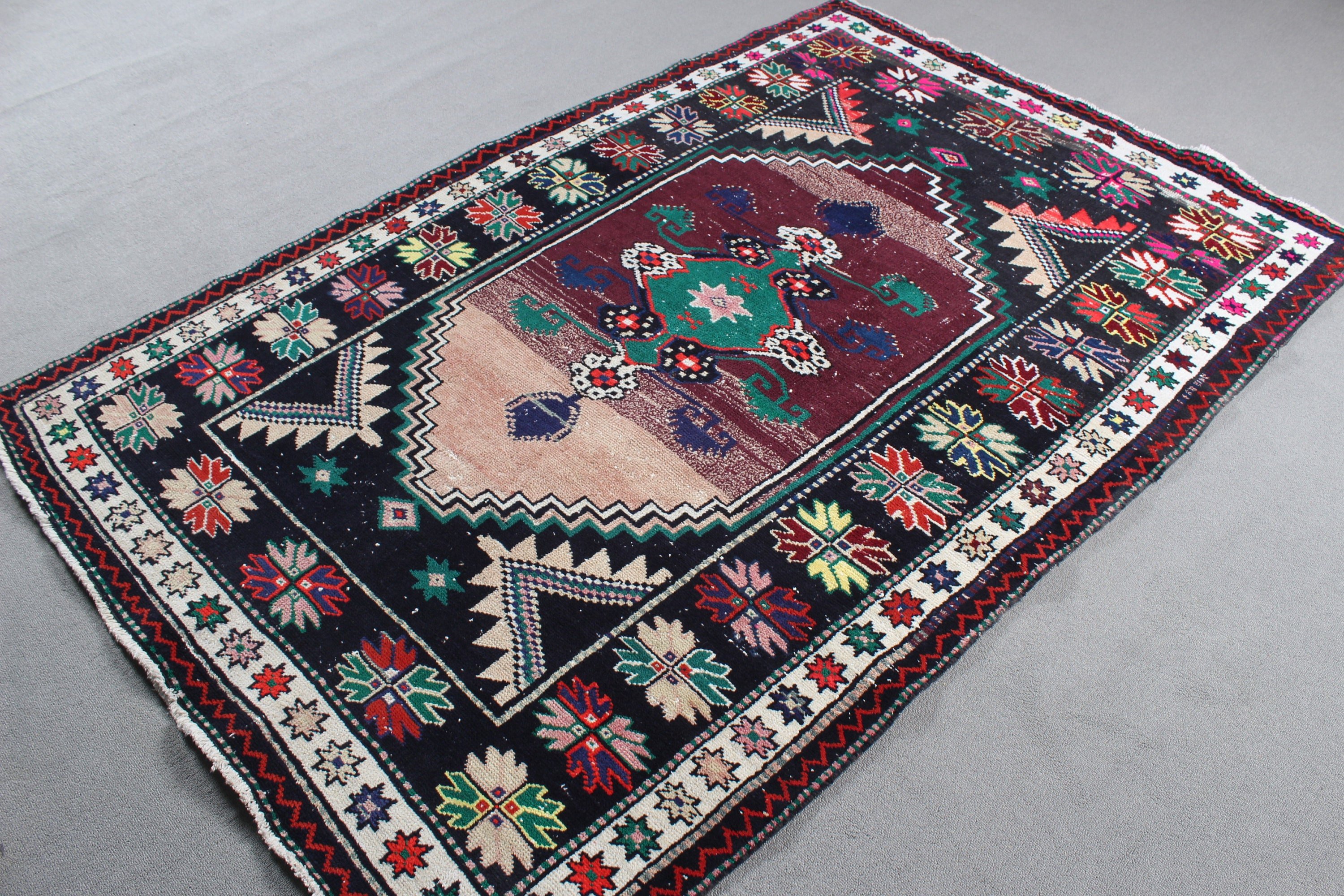 Turkish Rug, Floor Rugs, Vintage Rug, Turkey Rug, 4.7x7.1 ft Area Rugs, Oushak Area Rugs, Antique Rug, Black Bedroom Rug, Indoor Rug