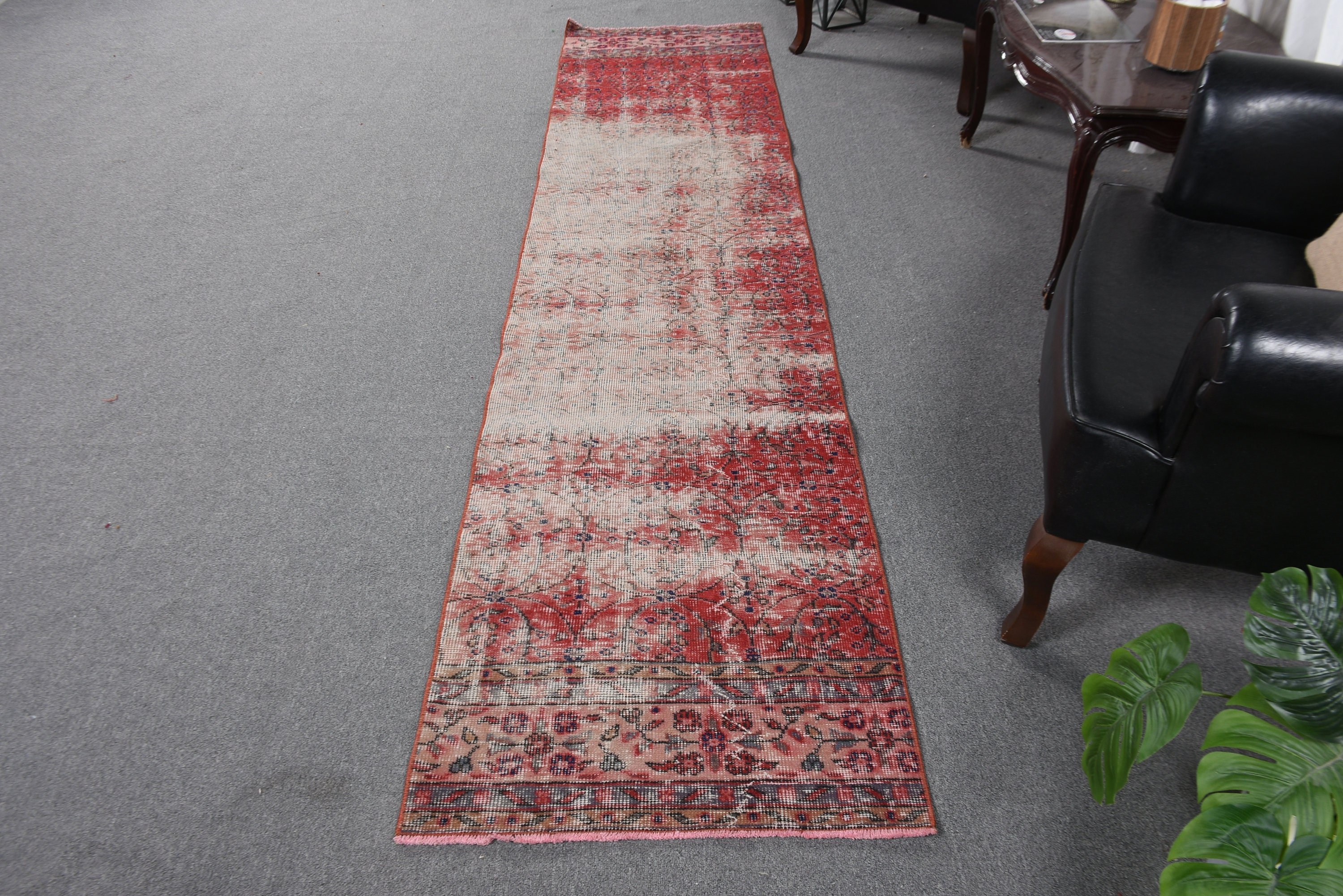 Vintage Rug, Cool Rug, Beni Ourain Runner Rug, Turkish Rugs, Kitchen Rug, Red  2.3x10 ft Runner Rug, Handwoven Rug, Luxury Rug