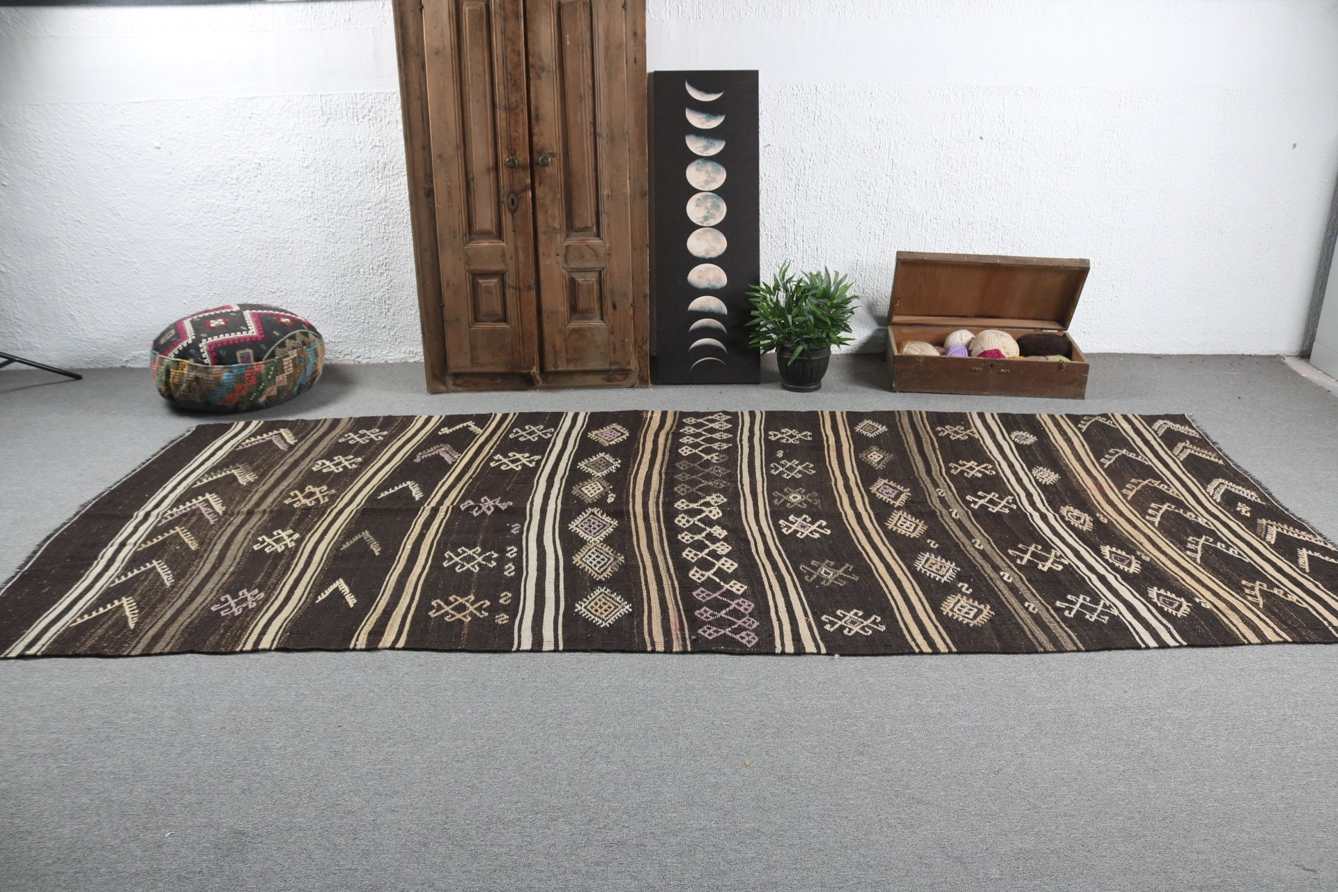 Boho Halı, Yatak Odası Halısı, Türk Halısı, Siyah Oushak Halısı, 5.1x12.1 ft Büyük Halılar, Büyük Oushak Halıları, Kilim, Vintage Halılar, Açıklama Halıları