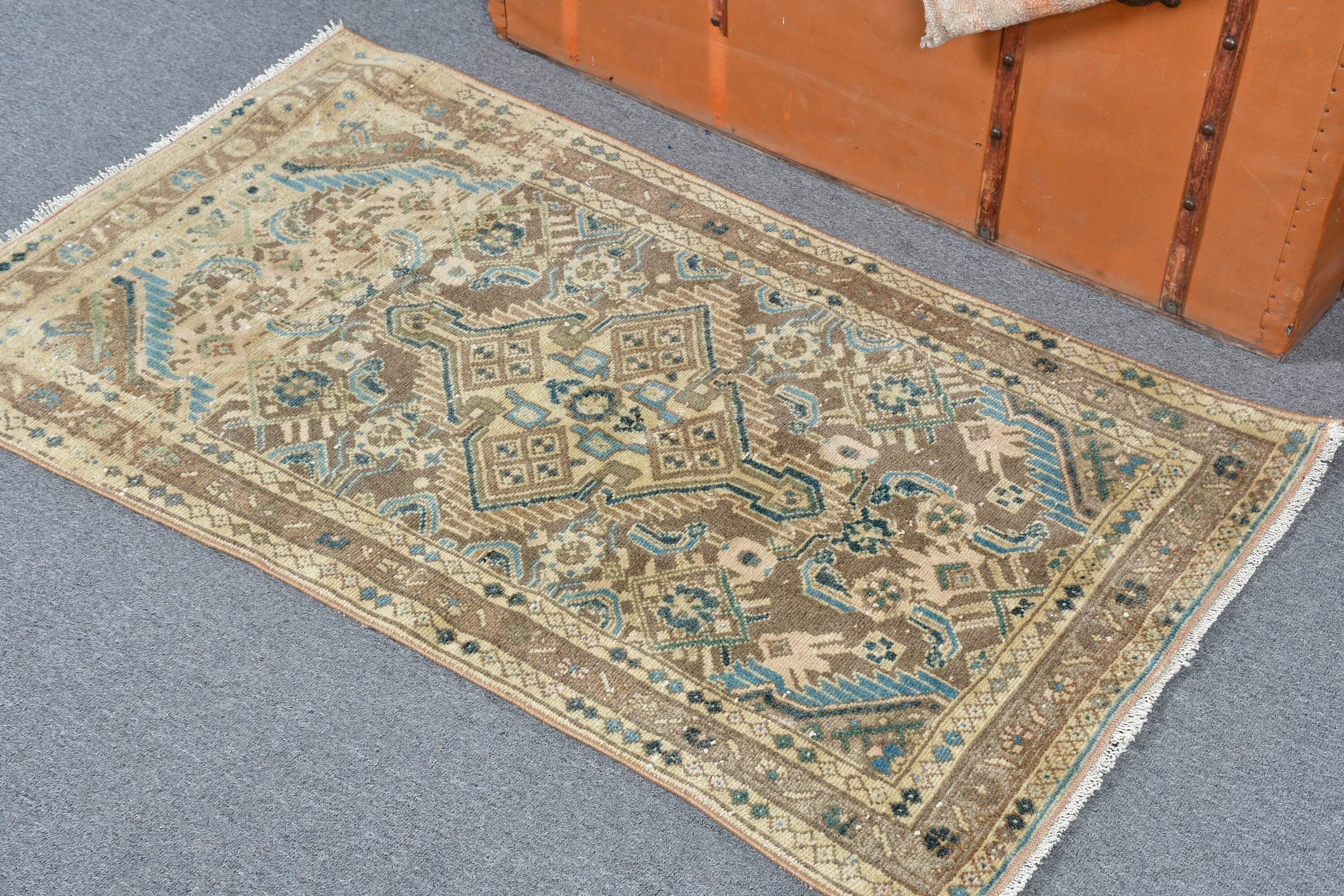 2.3x3.8 ft Küçük Halı, Türk Halısı, Paspas Halısı, Ev Dekor Halıları, Kahverengi Oushak Halısı, Araba Paspas Halısı, Vintage Halı, Mutfak Halıları, Oushak Halısı