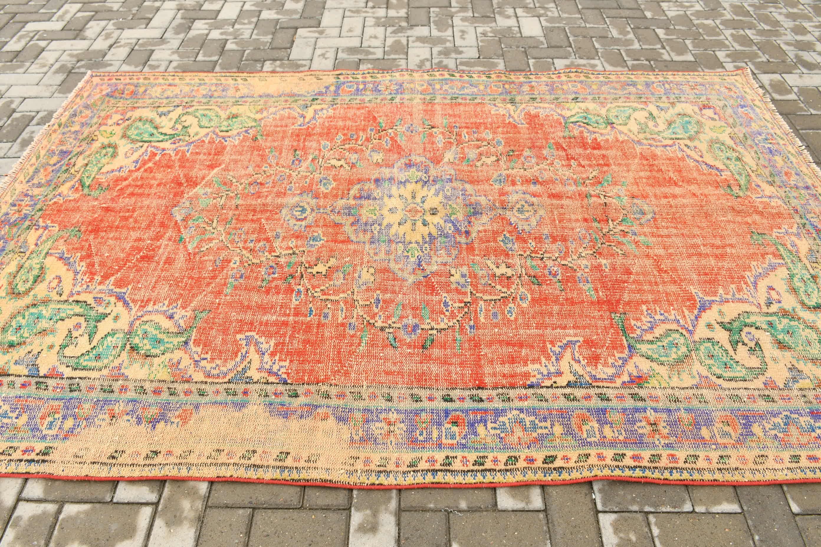 Red  5.8x8.8 ft Large Rug, Dining Room Rugs, Living Room Rug, Outdoor Rug, Anatolian Rug, Vintage Rug, Wool Rug, Turkish Rug