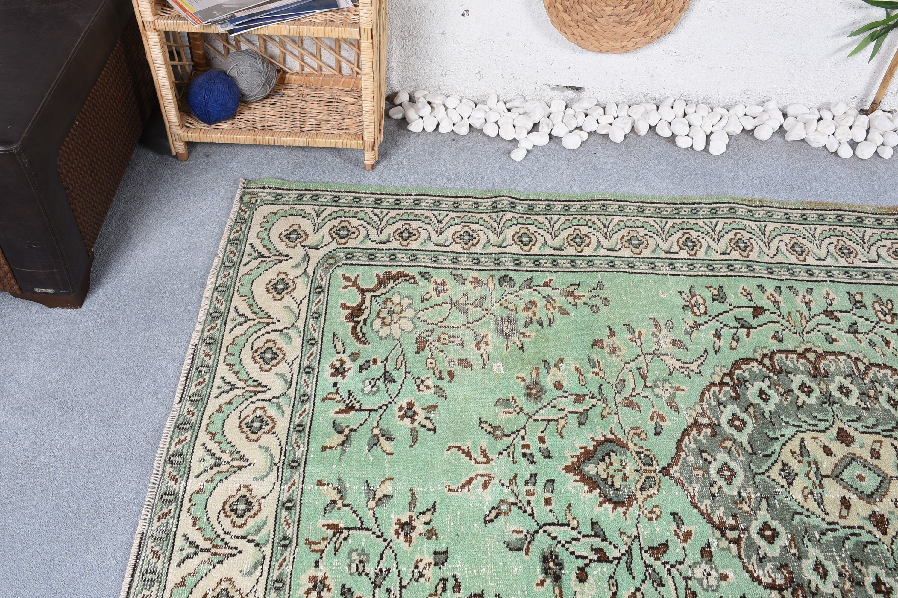 Abstract Rug, Dining Room Rug, Cool Rug, Turkish Rug, Vintage Rug, Anatolian Rugs, Green Antique Rugs, 5.2x8.2 ft Large Rug, Bedroom Rug