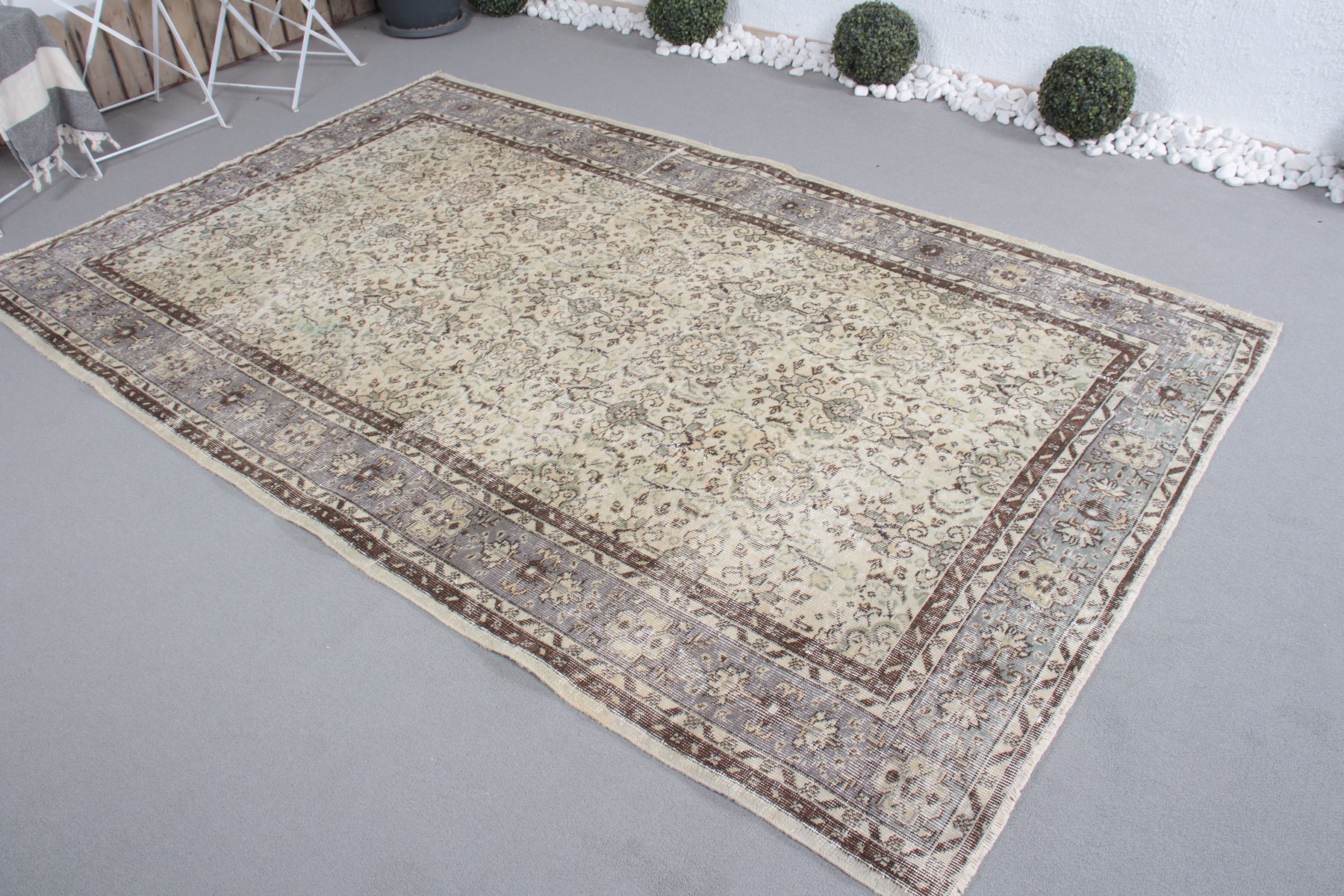 Türk Halısı, Oushak Halıları, Bej Anadolu Halısı, 5,5x8,7 ft Büyük Halılar, Antika Halılar, Vintage Halılar, Büyük Vintage Halı, Oturma Odası Halıları