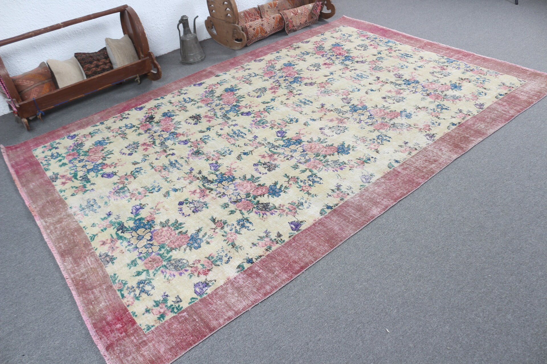 Turkish Rug, Home Decor Rug, Living Room Rug, Bedroom Rugs, Salon Rug, Beige  6.6x9.8 ft Large Rug, Vintage Rugs, Bright Rug