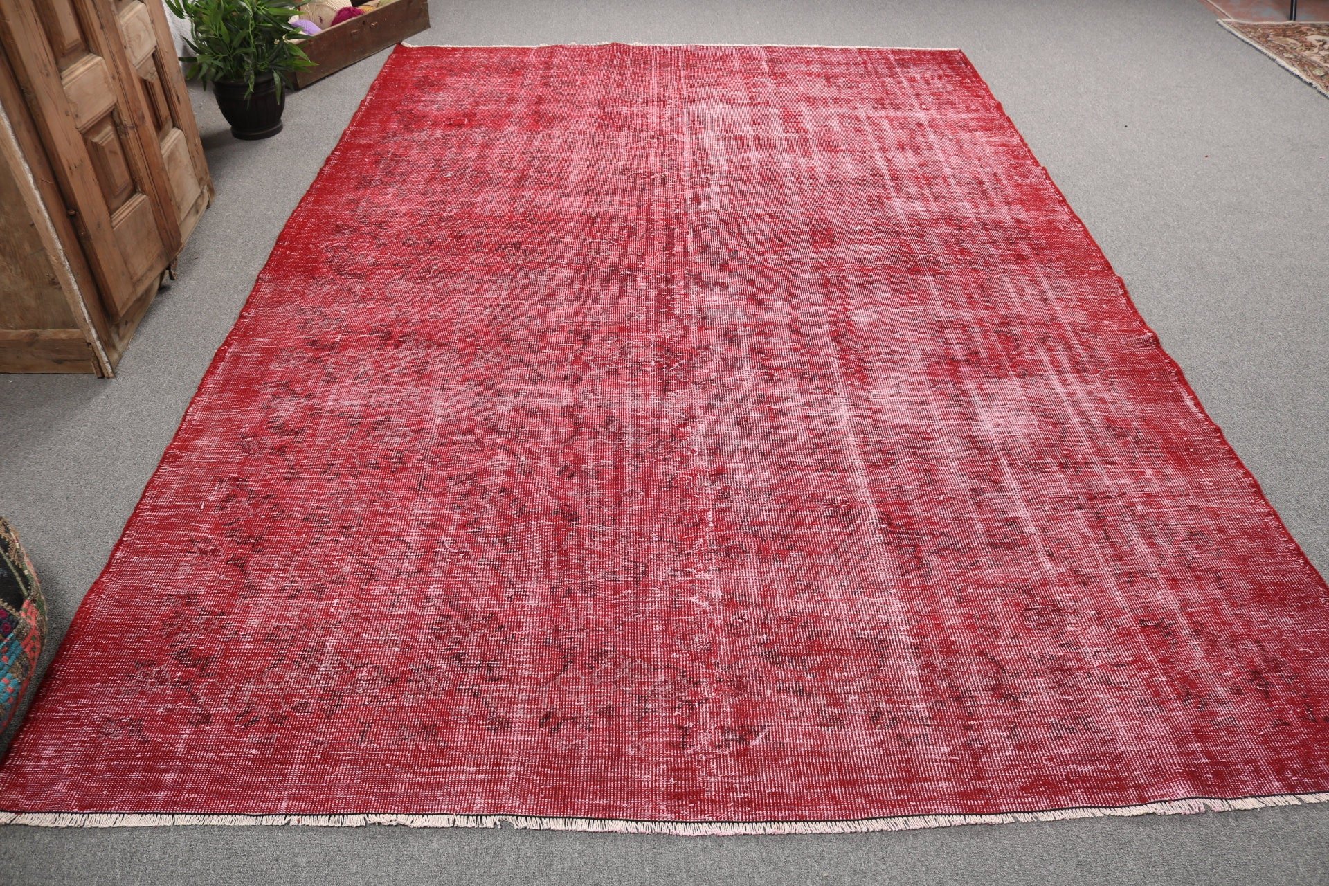 Kırmızı Nötr Halılar, Vintage Halılar, Ev Dekorasyonu Halıları, Fas Halıları, Tribal Halı, 7.1x10.2 ft Büyük Boy Halı, Türk Halıları, Büyük Boy Vintage Halılar