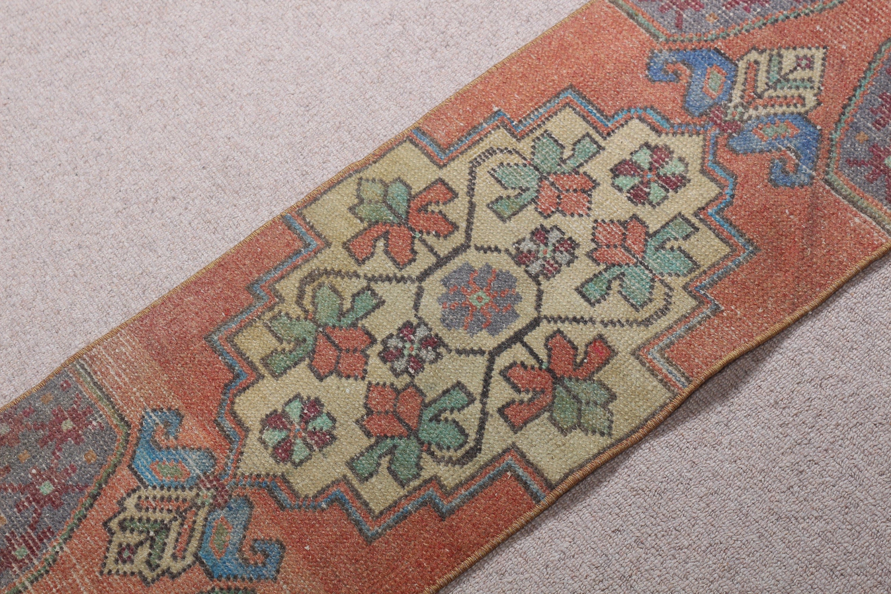 Antique Rug, Turkish Rug, Hand Knotted Rug, Door Mat Rug, 1.3x3.5 ft Small Rug, Gray Floor Rugs, Bedroom Rug, Vintage Rug