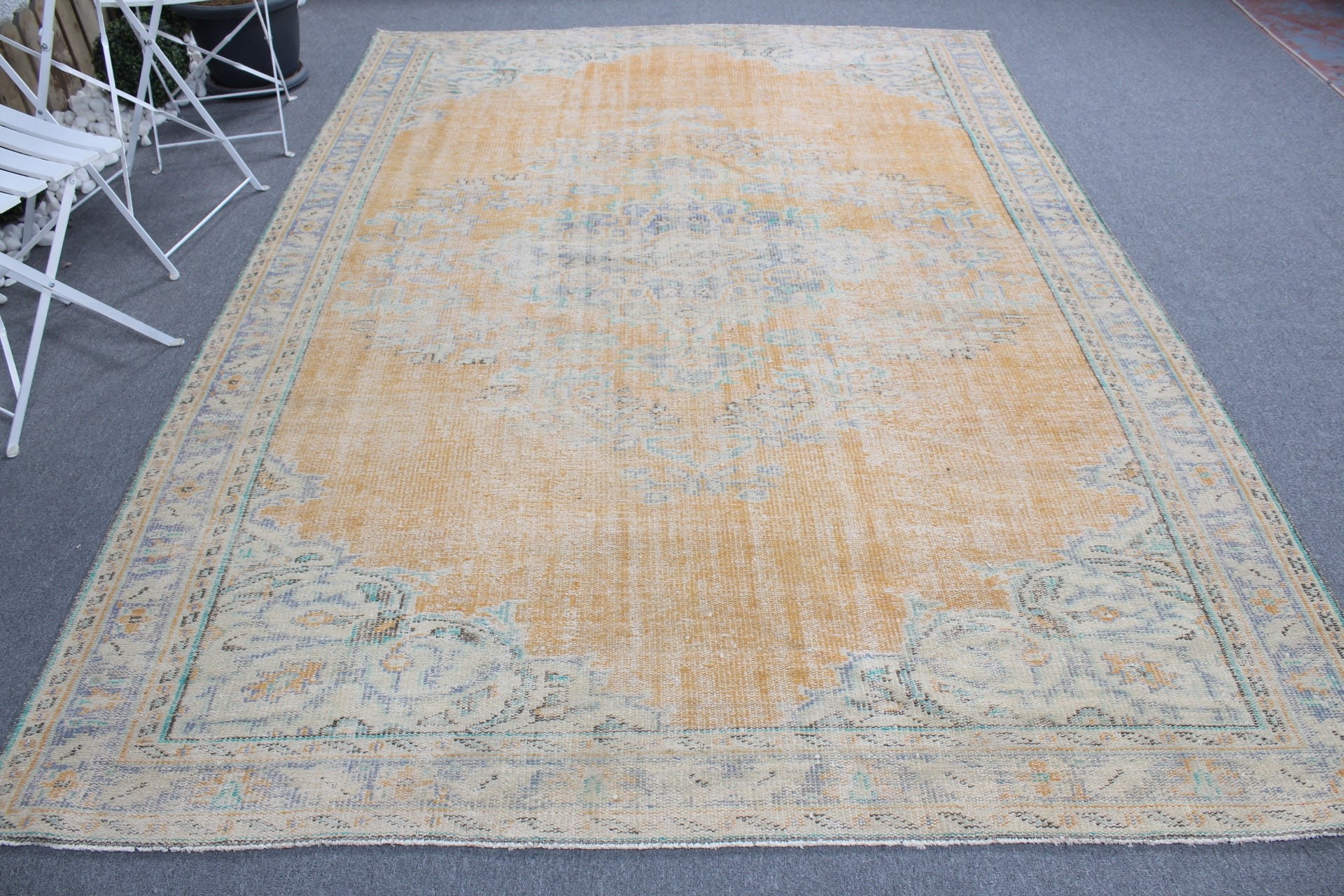 Salon Rugs, Rugs for Salon, 6.8x10 ft Large Rug, Vintage Rugs, Dining Room Rug, Yellow Antique Rug, Kitchen Rugs, Bedroom Rug, Turkish Rug