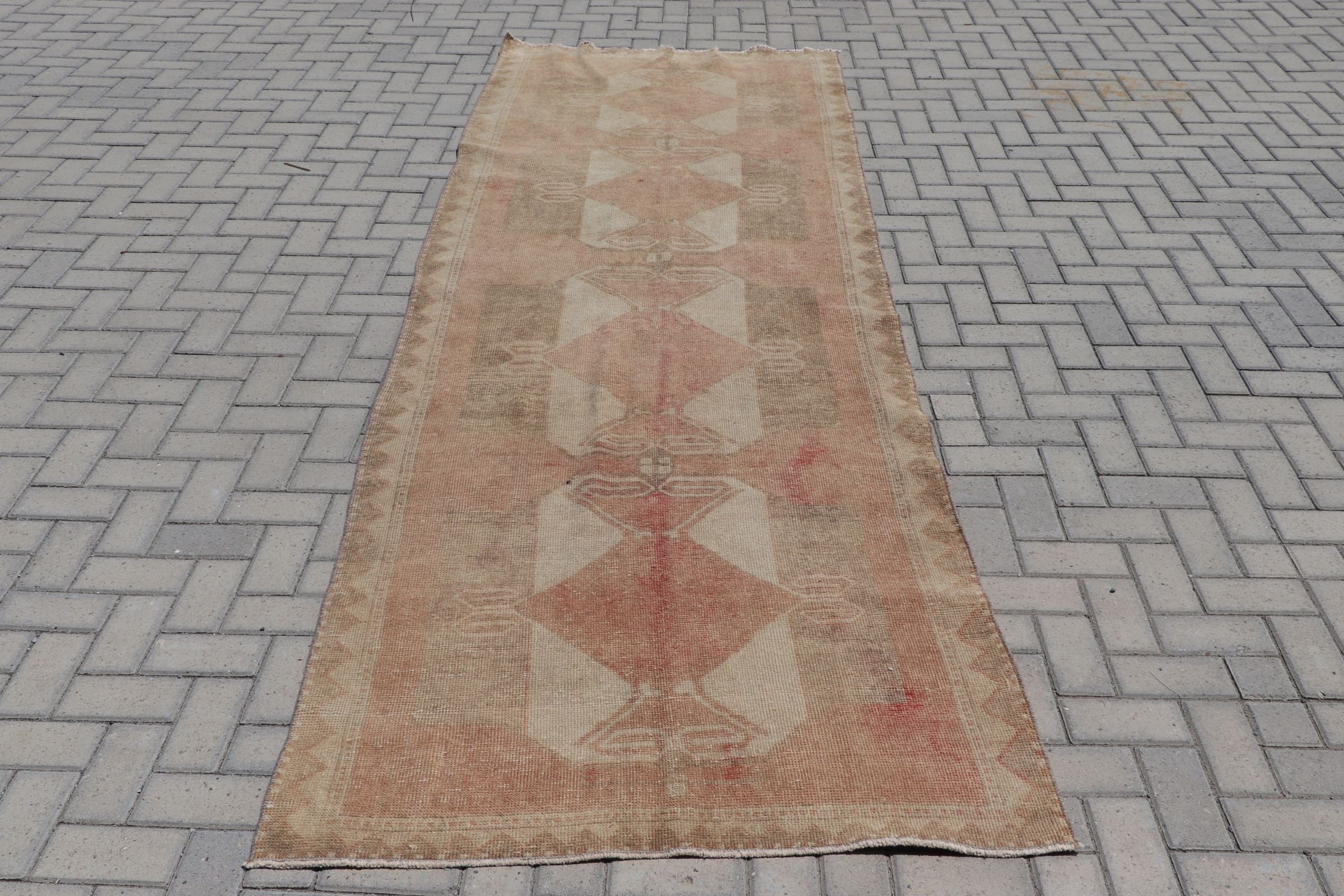 Fas Halısı, Merdiven Halısı, Koşucu Halıları, 3,9x11,6 ft Koşucu Halıları, Türk Halısı, Vintage Halı, Oushak Halısı, El Dokuma Halıları, Kırmızı Mutfak Halısı