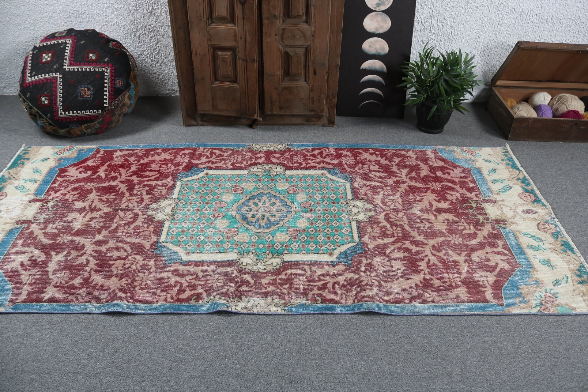 Vintage Area Rugs, 3.8x8.6 ft Area Rugs, Nursery Rug, Turkish Rug, Anatolian Rugs, Red Wool Rugs, Neutral Rugs, Office Rugs, Vintage Rugs