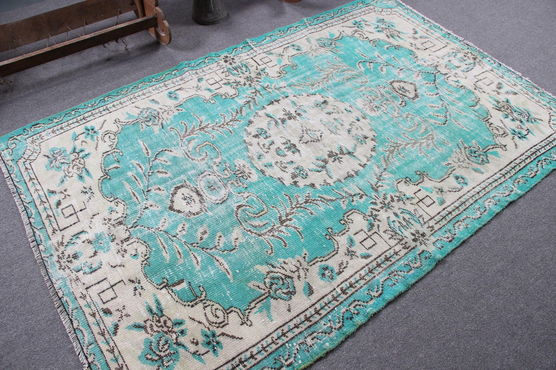 Bedroom Rugs, Retro Rug, Green Oriental Rugs, Dining Room Rug, Vintage Rug, Oushak Rug, 4.9x7.3 ft Area Rugs, Floor Rug, Turkish Rugs