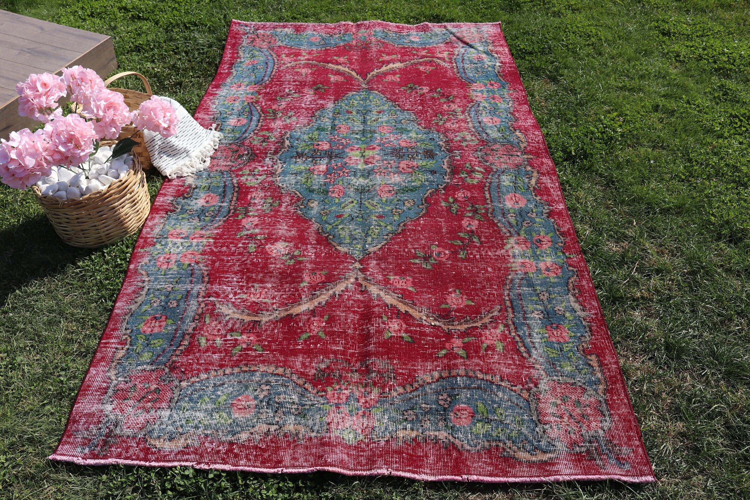 Neutral Rugs, Traditional Rug, Kitchen Rugs, 4.6x8.1 ft Area Rugs, Red Anatolian Rug, Turkish Rug, Luxury Rugs, Vintage Rugs, Bedroom Rugs