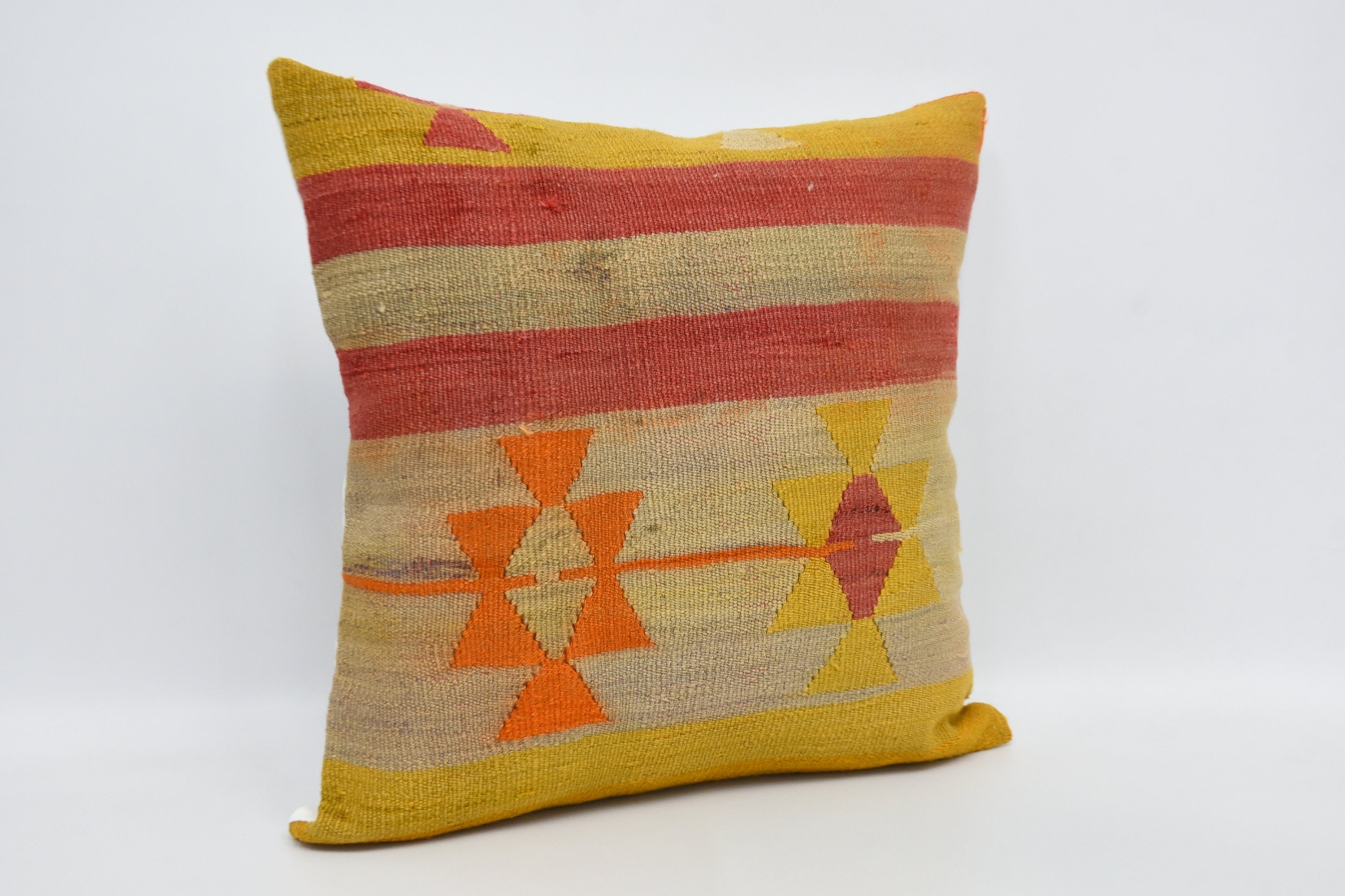 Aztec Pillow Cover, Pillow for Couch, 24"x24" Yellow Pillow Sham, Nomadic Cushion Case, Throw Kilim Pillow, Ethnical Kilim Rug Pillow