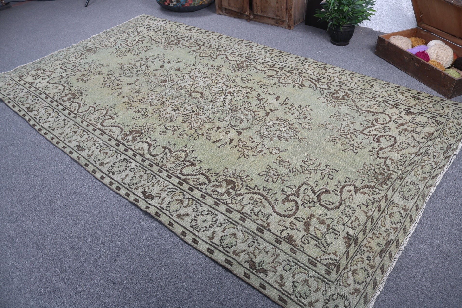 Bedroom Rug, Ethnic Rugs, Salon Rugs, Turkish Rug, Vintage Rugs, 5.6x10.3 ft Large Rug, Kitchen Rug, Oriental Rugs, Green Floor Rug