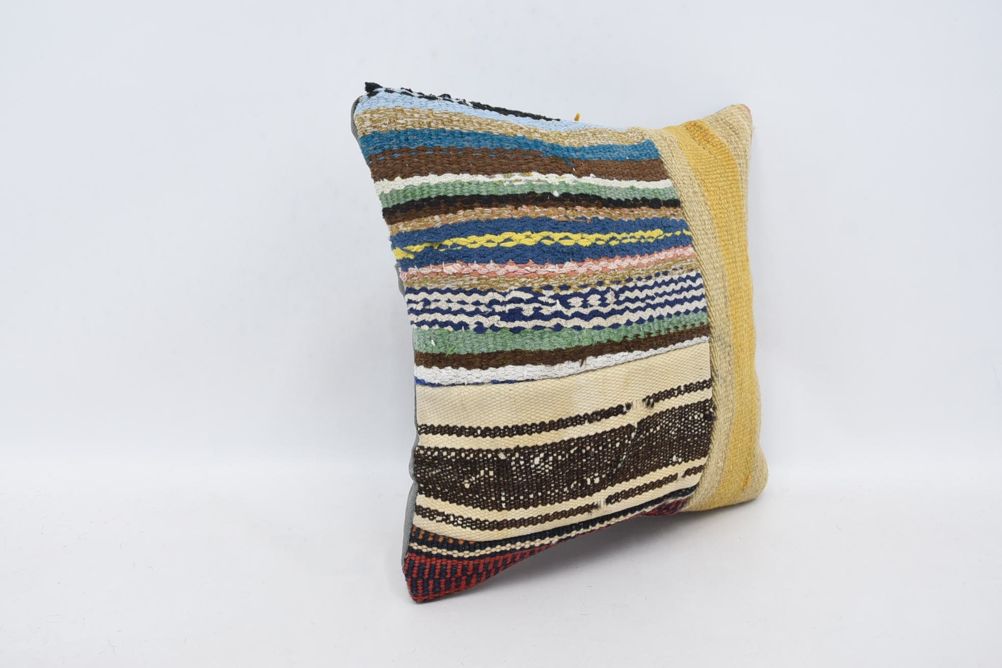 Kilim Pillow Cover, 14"x14" Beige Pillow, Boho Pillow Sham Cover, Turkish Kilim Pillow, Custom Pillow Sham, Lounge Throw Cushion