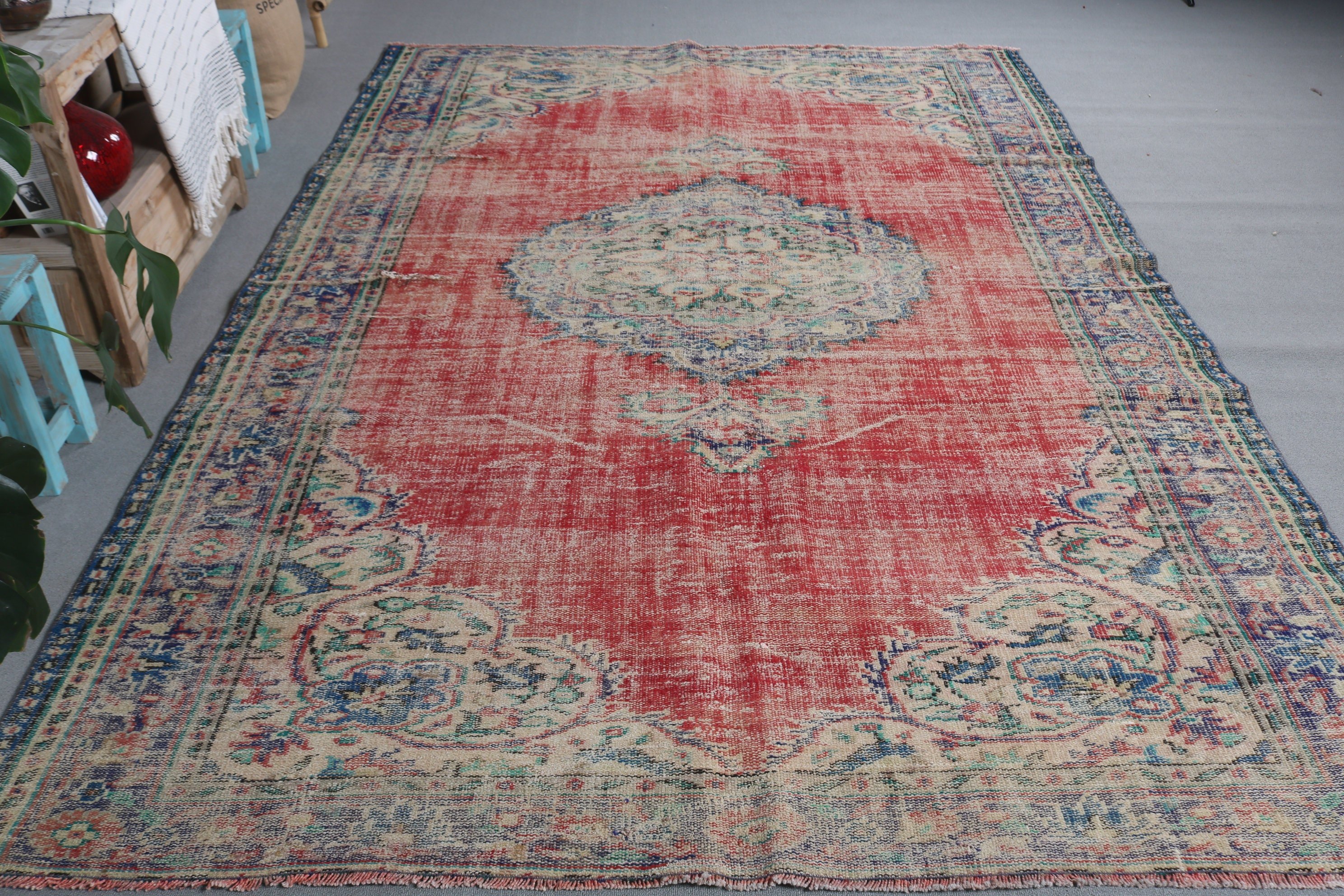 Oushak Rug, Red Oushak Rugs, Rugs for Bedroom, Dining Room Rug, 6.6x9.7 ft Large Rug, Turkish Rug, Bedroom Rug, Vintage Rug