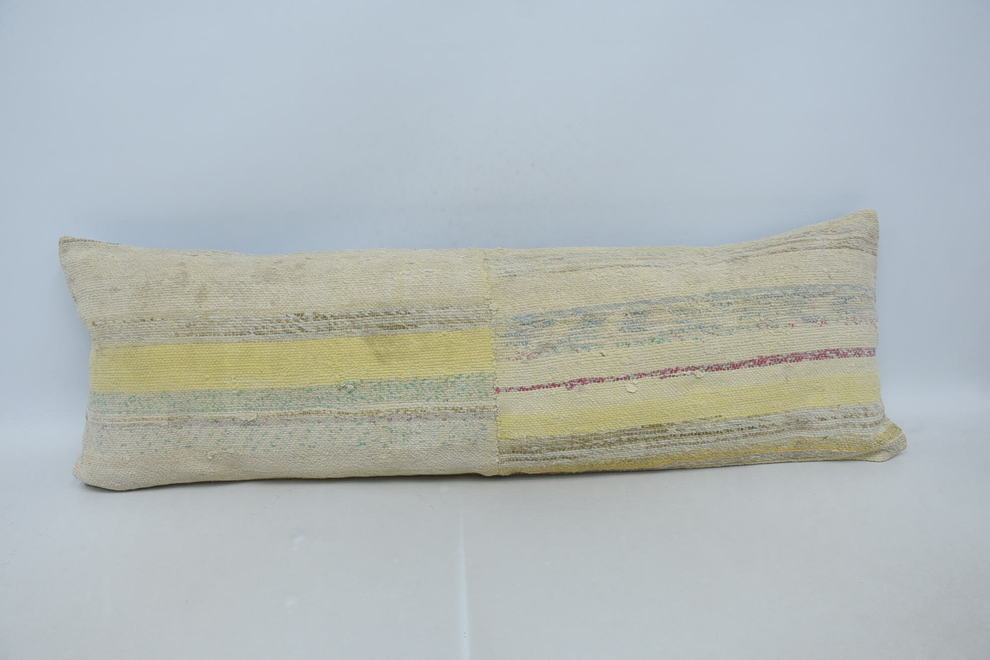 Antika Yastıklar, Kanepe Yastığı, 16"x48" Bej Yastık Kılıfı, Vintage Kilim Kırlent, Pastel Yastık Kılıfı, Dış Mekan Veranda Yastığı