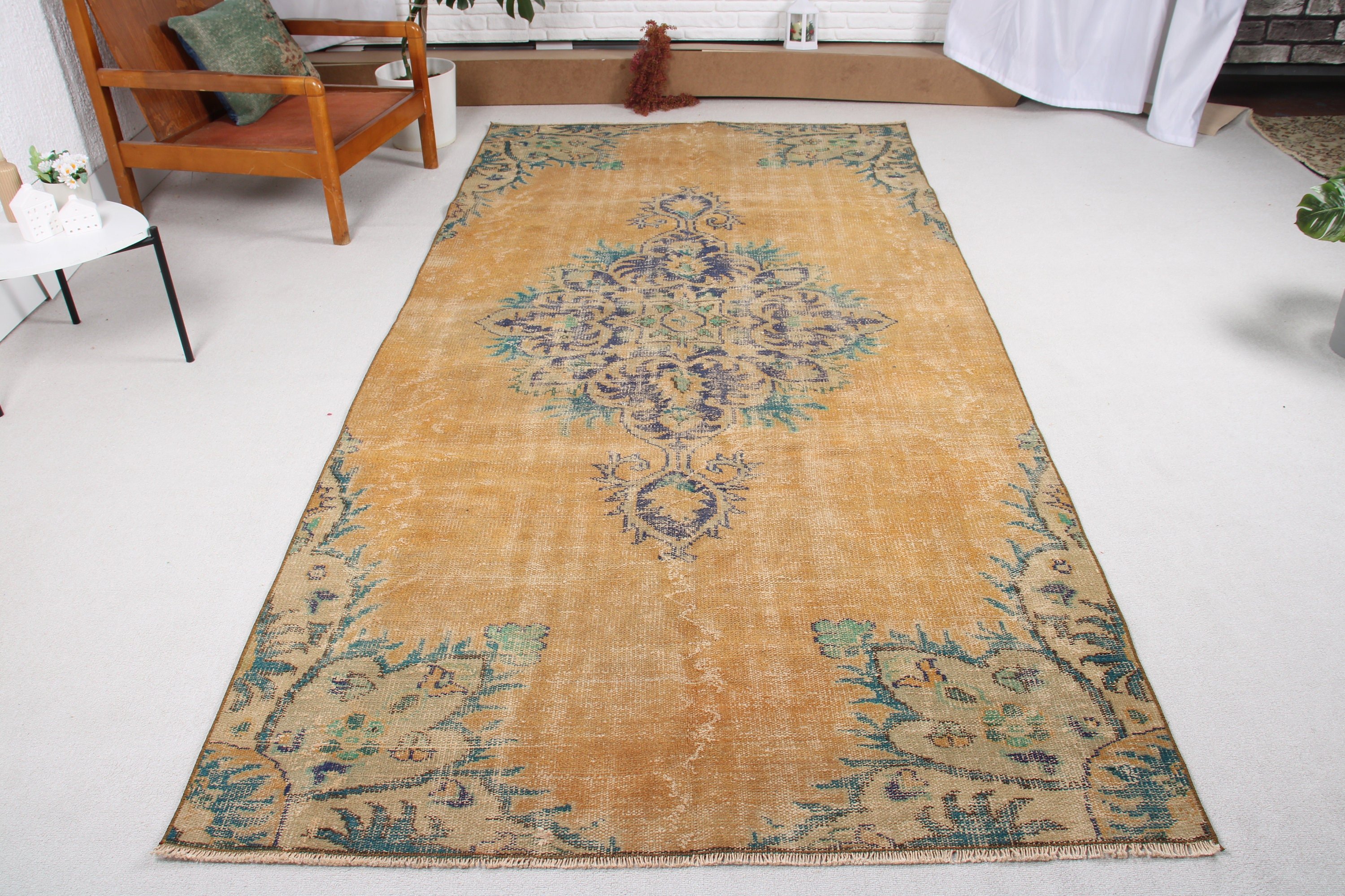 Turuncu Ev Dekor Halısı, Ev Dekor Halıları, Büyük Oushak Halısı, Vintage Halılar, 4.9x10 ft Büyük Halılar, Yatak Odası Halısı, Türk Halısı, Yatak Odası Halıları