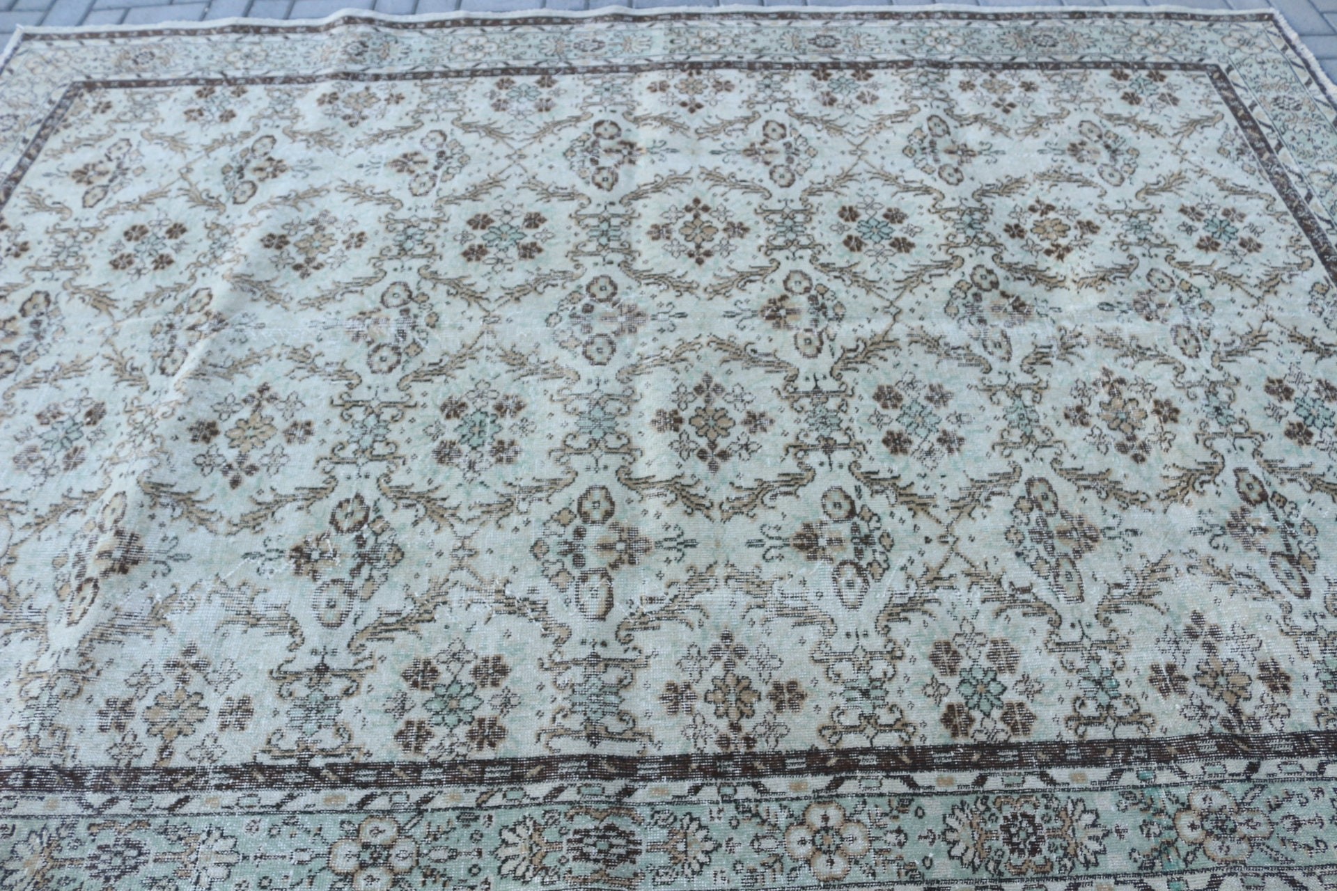 Anadolu Halısı, Türk Halısı, Aztek Halıları, Yatak Odası Halıları, Vintage Halılar, 6.9x9.7 ft Büyük Halı, Salon Halısı, Bej Ev Dekor Halısı, Salon Halıları