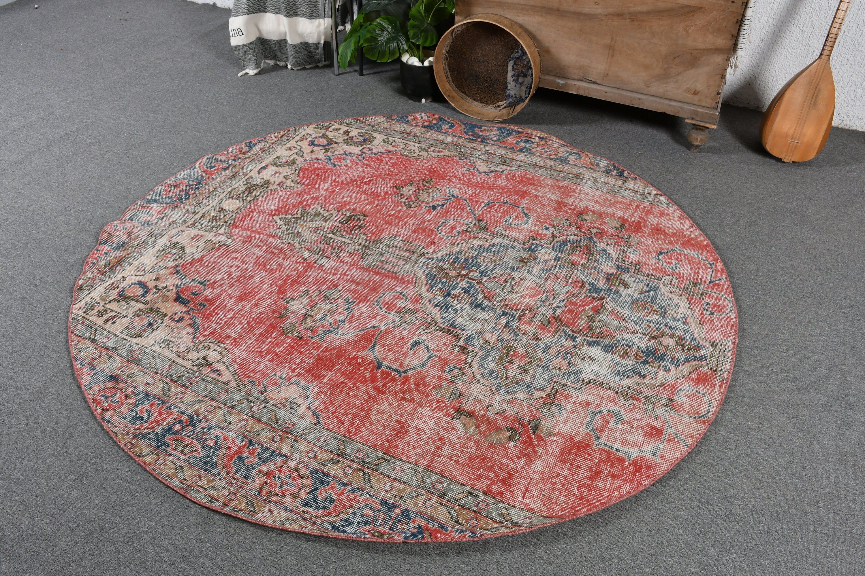 Oriental Rugs, Vintage Rug, Dining Room Rug, Antique Rug, Red Moroccan Rug, Aesthetic Rug, 5.9x5.9 ft Area Rug, Turkish Rug, Kitchen Rug