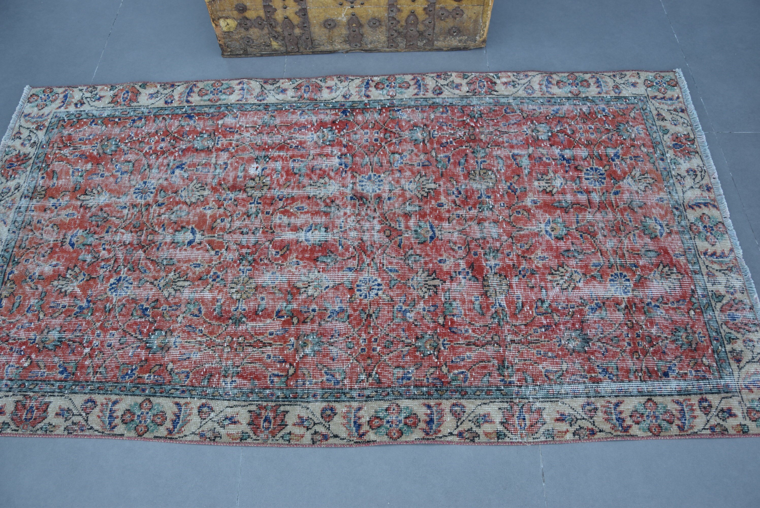 Bedroom Rugs, Turkish Rug, Oriental Rug, Antique Rug, Entry Rugs, Red Floor Rugs, Rugs for Kitchen, Vintage Rugs, 3.4x6.4 ft Accent Rugs