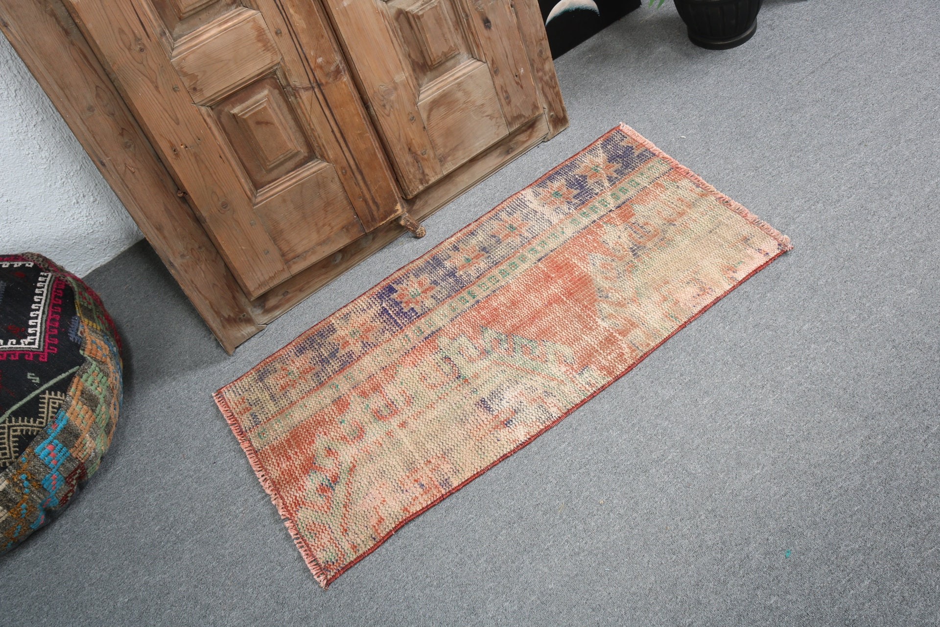 Turkish Rugs, Door Mat Rugs, Wool Bath Mat Rugs, Vintage Rug, Red Neutral Rug, Bedroom Rug, Bath Rug, 1.6x3.1 ft Small Rug, Oriental Rug