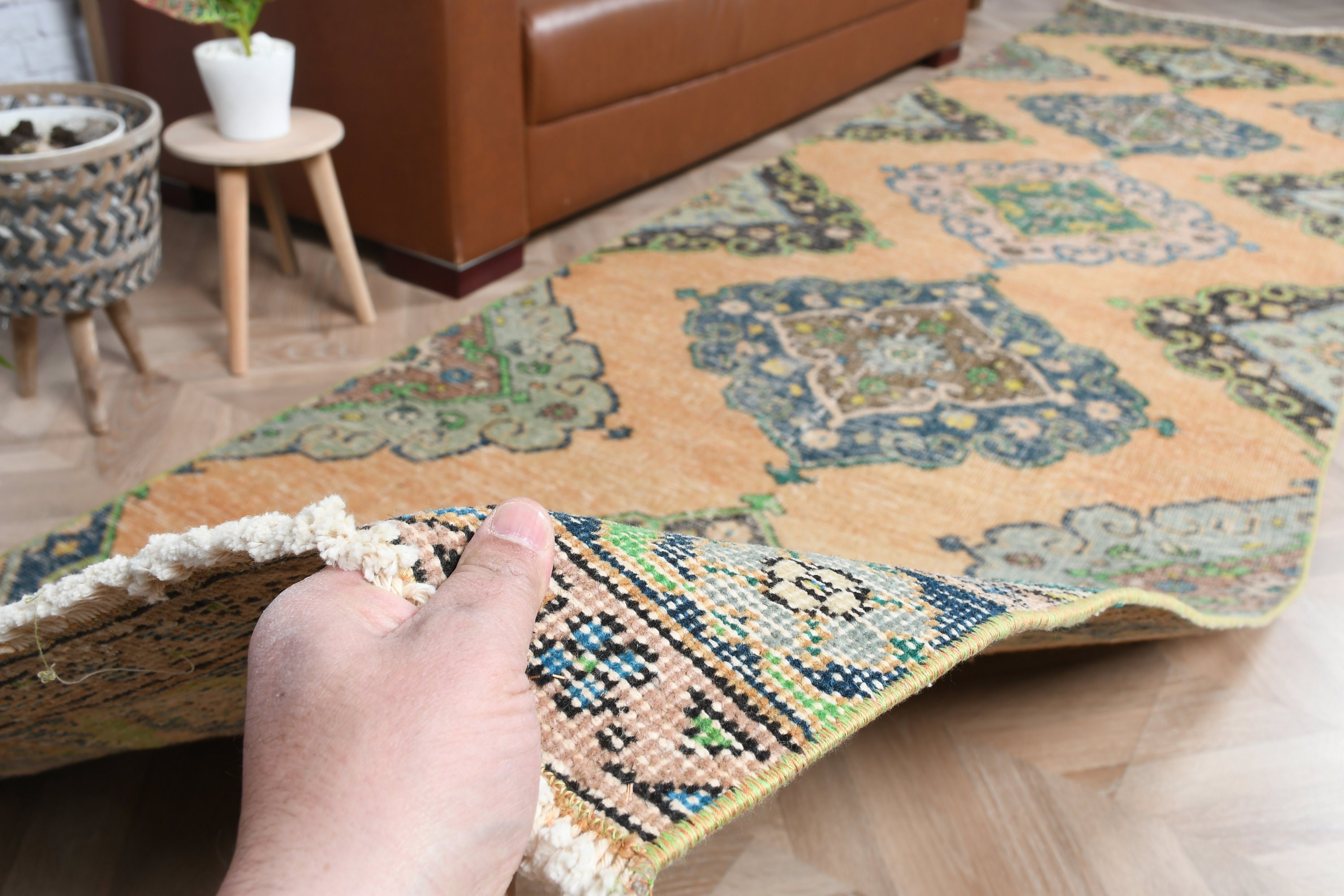 Yatak Odası Halısı, Koridor Halısı, Turuncu Oushak Halıları, 3,5x13,2 ft Runner Halısı, Türk Halısı, Vintage Halı, Yurt Halıları, Mutfak Halısı, Fas Halıları