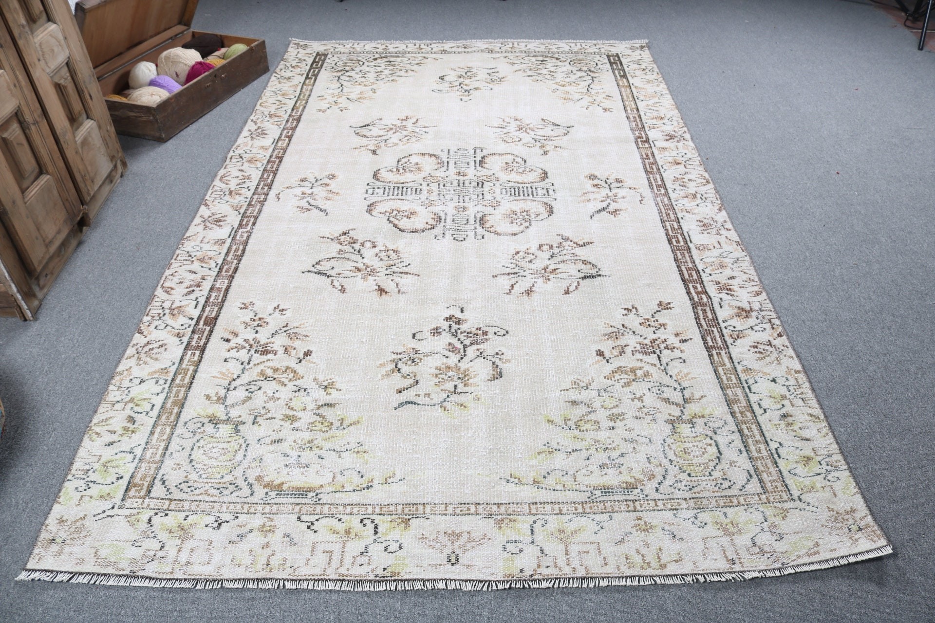 Modern Halı, Bej 5.7x9.2 ft Büyük Halı, Vintage Halılar, Türk Halıları, Oryantal Halı, Büyük Vintage Halı, Yemek Odası Halısı