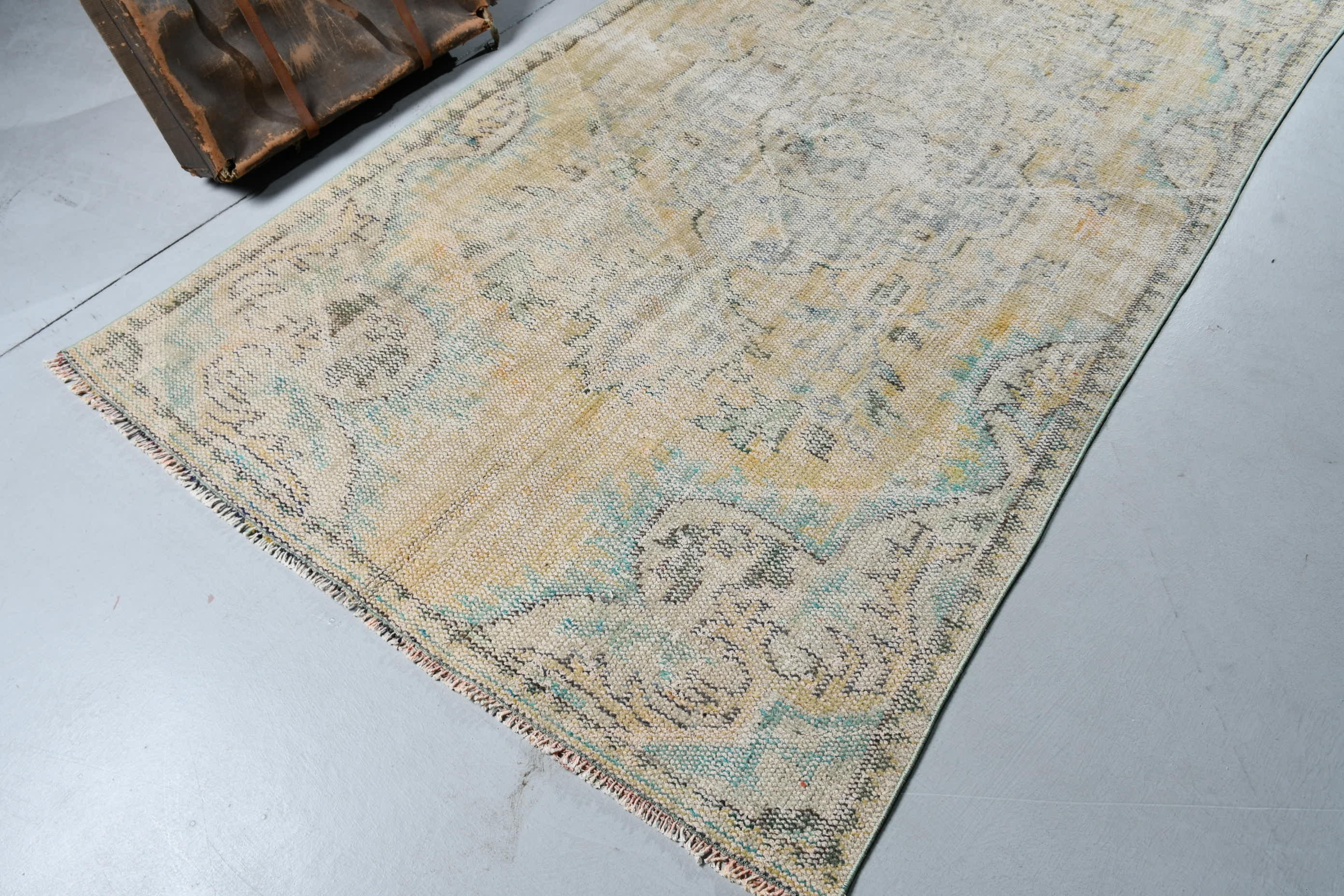 Bedroom Rug, Antique Rug, Dining Room Rugs, Turkish Rugs, Anatolian Rugs, 4.4x8.2 ft Area Rugs, Vintage Rugs, Yellow Home Decor Rug