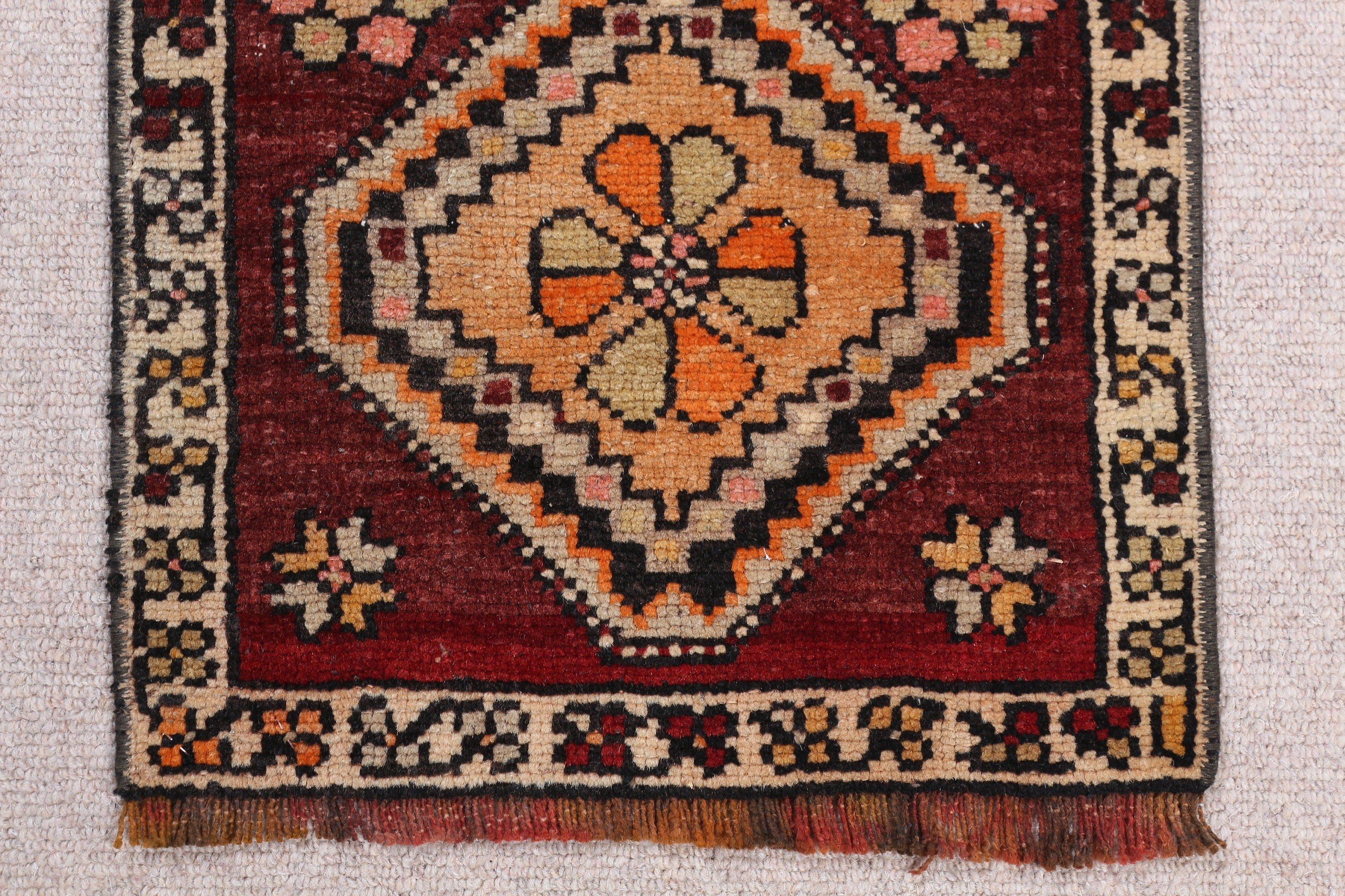 1.2x2.7 ft Küçük Halı, Oushak Halı, Yatak Odası Halısı, Yatak Odası Halıları, Giriş Halısı, Banyo Halıları, Vintage Halılar, Turuncu Ev Dekor Halısı, Türk Halıları