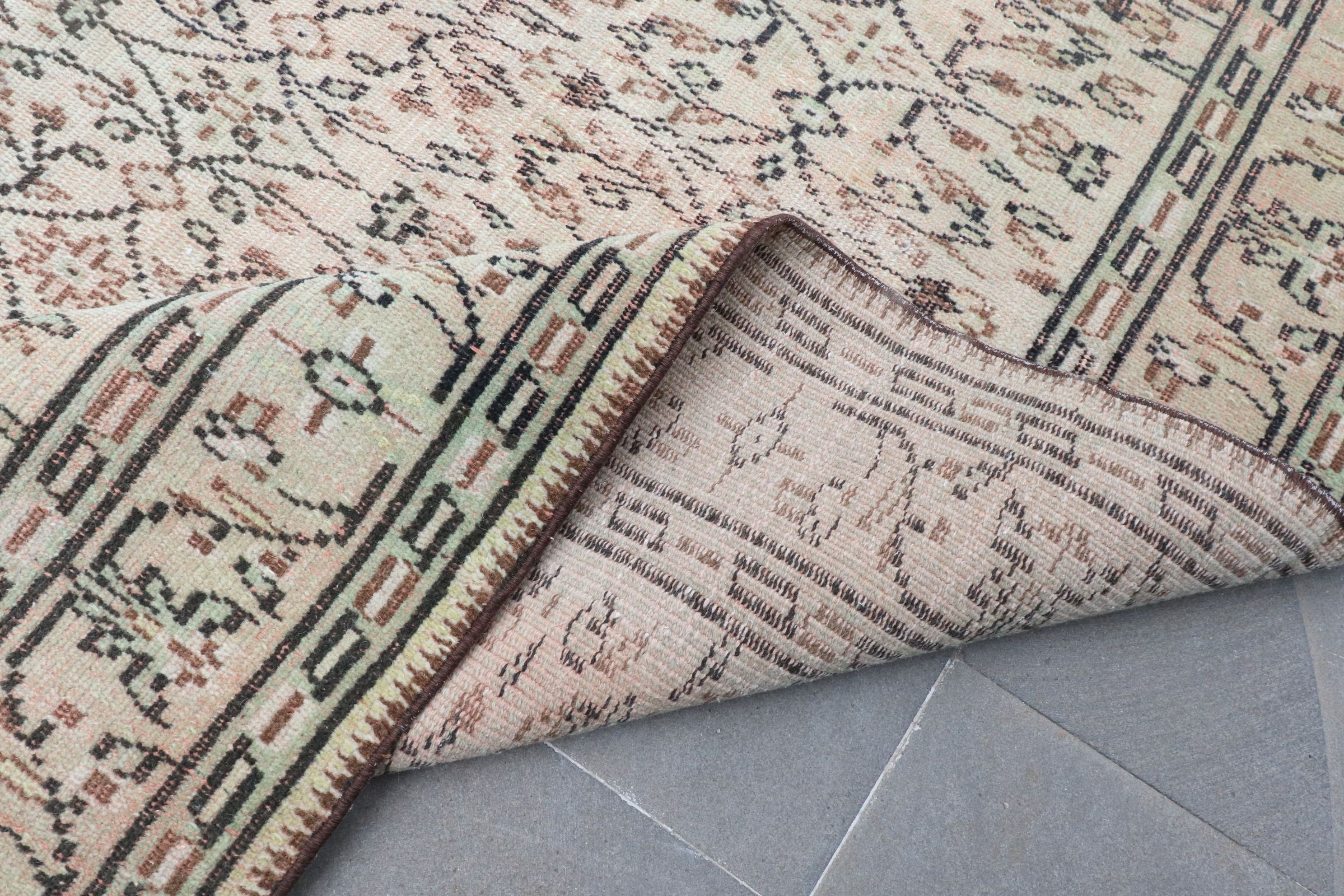 Yemek Odası Halısı, Vintage Halılar, Türk Halıları, 5.1x6.2 ft Alan Halıları, Ev Dekorasyonu Halısı, Yeşil Oushak Halısı, Yemek Odası Halıları, Antika Halı