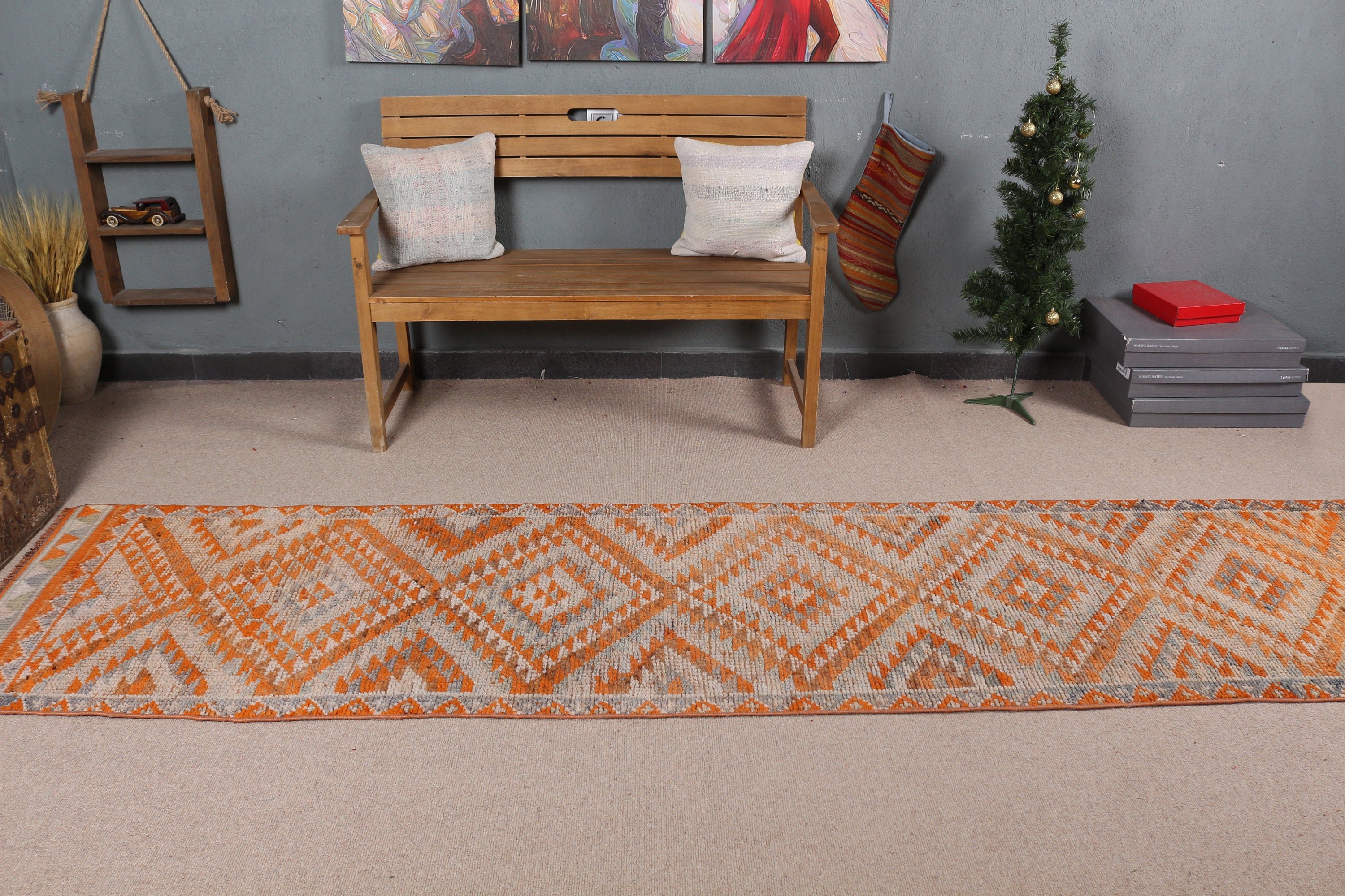 Pale Rugs, 2.7x12.2 ft Runner Rug, Orange Moroccan Rug, Vintage Rugs, Rugs for Kitchen, Kitchen Rug, Turkish Rug, Hallway Rug