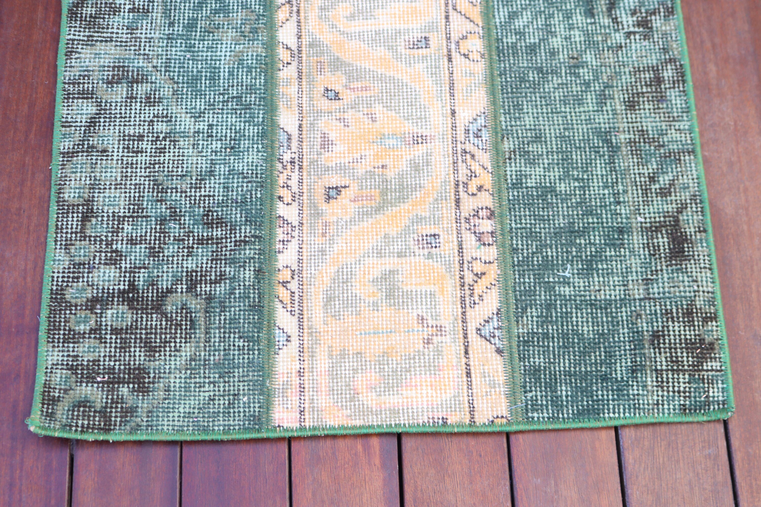 Rugs for Entry, Vintage Rug, Neutral Rug, Green Bedroom Rug, Door Mat Rugs, Small Boho Rug, 2x3.8 ft Small Rug, Bedroom Rugs, Turkish Rug