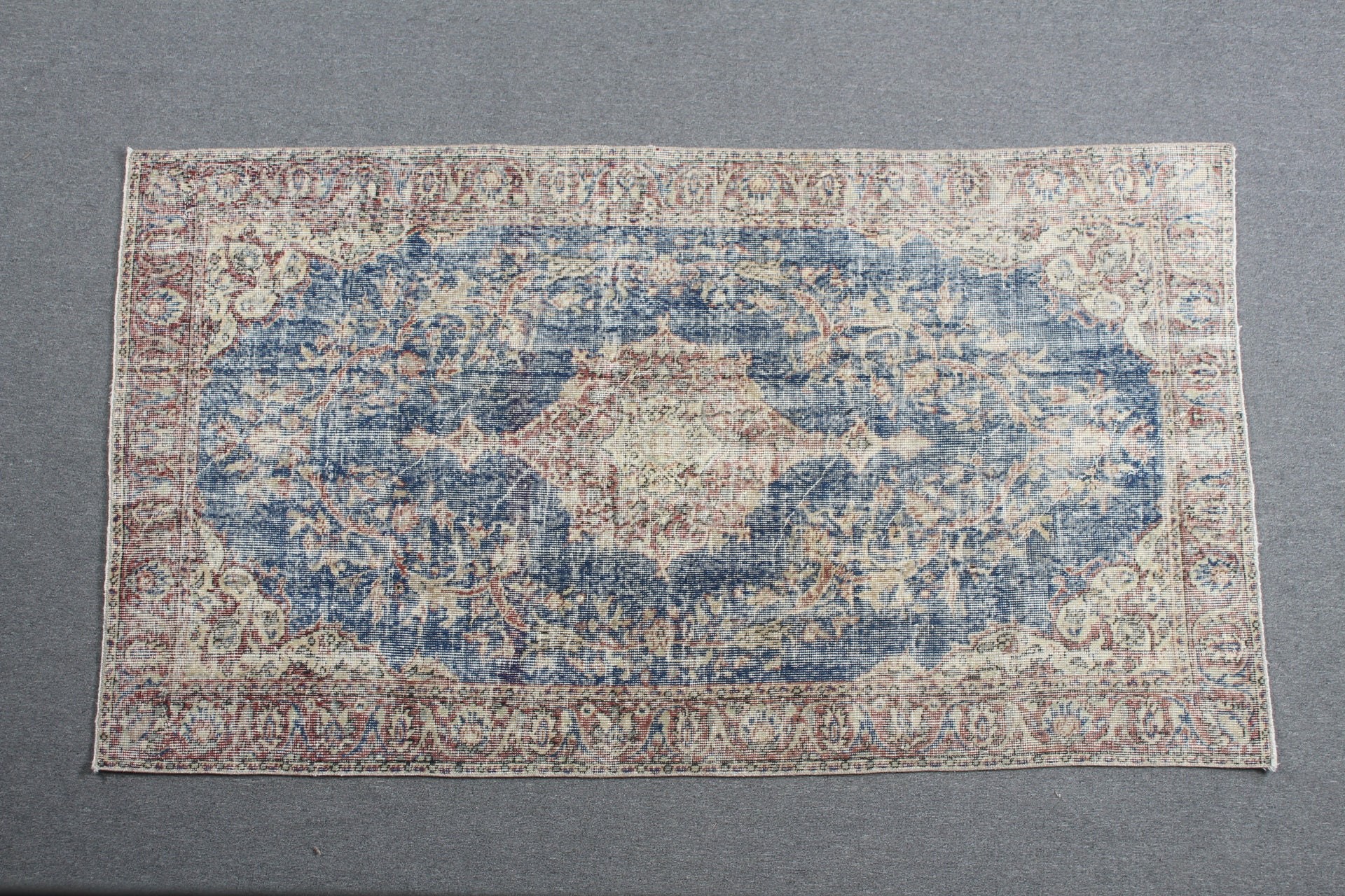 Yatak Odası Halısı, El Dokuma Halısı, Vintage Halılar, Mavi Oushak Halıları, Mutfak Halısı, 3.7x6.5 ft Alan Halıları, Türk Halısı, Oturma Odası Halısı