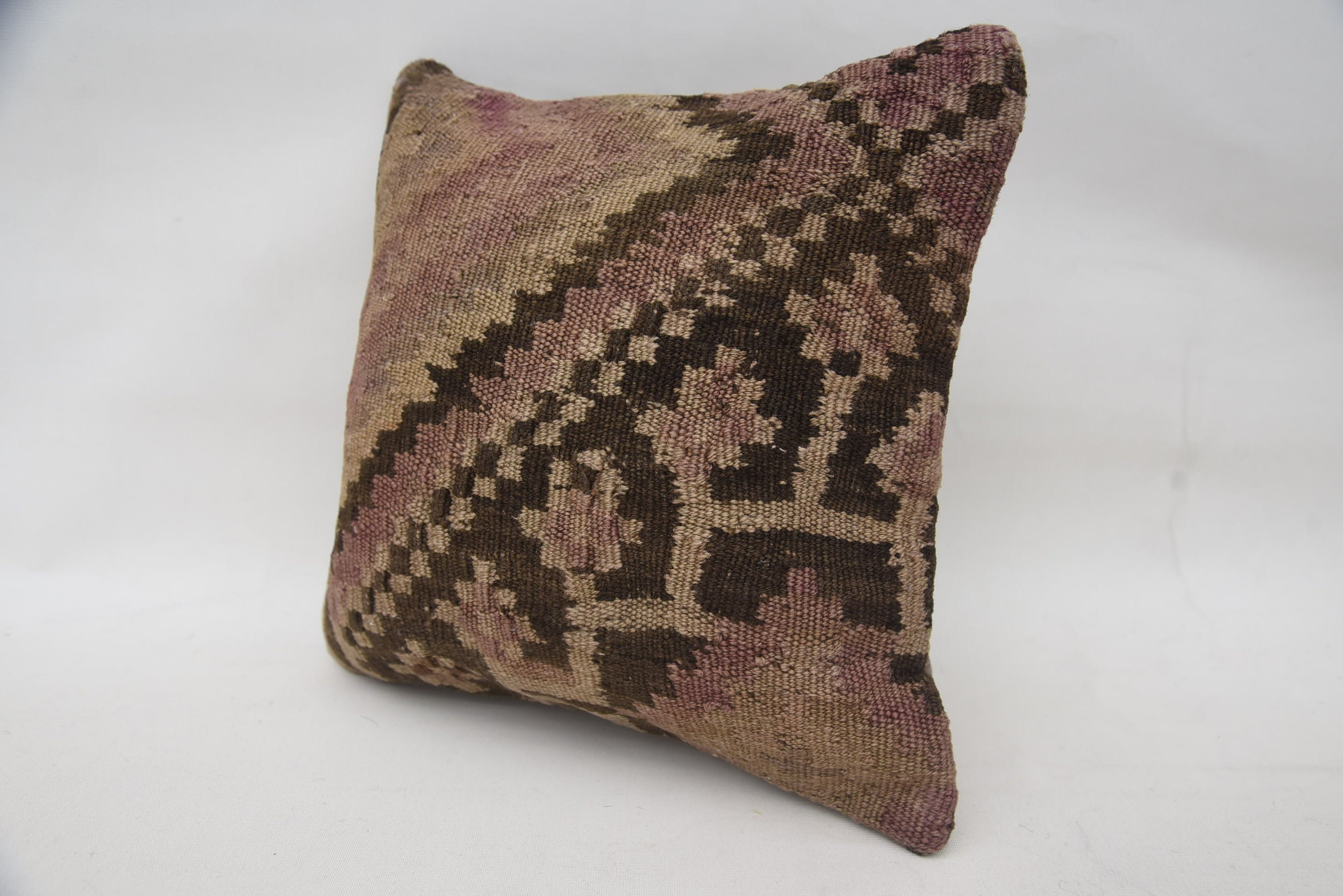 14"x14" Brown Pillow Cover, Vintage Kilim Pillow, Interior Designer Pillow, Turkish Corner Cushion Cover, Gift Pillow