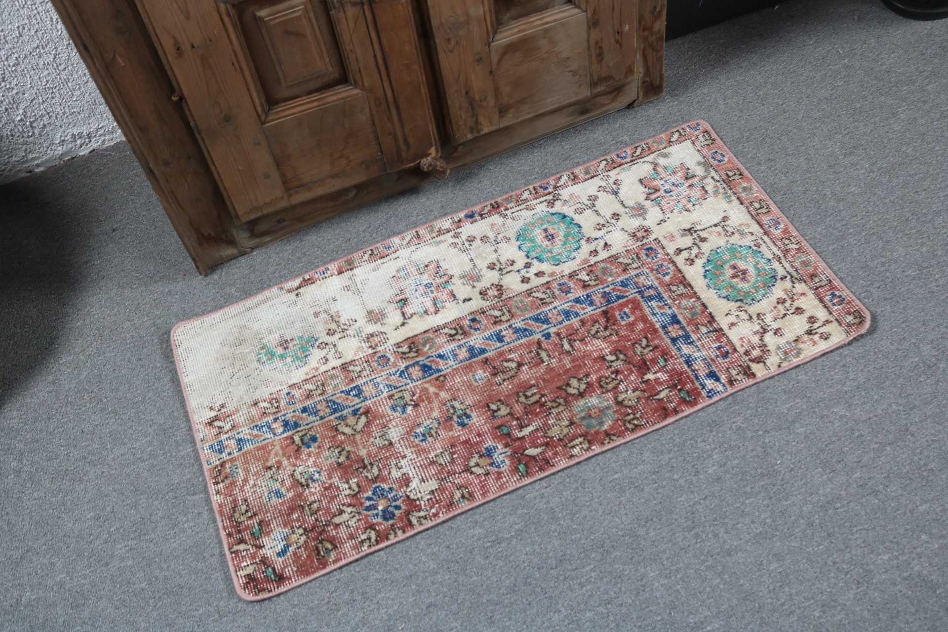 Mutfak Halıları, El Yapımı Halılar, Türk Halıları, Vintage Halı, Küçük Alan Halıları, 1.6x3.2 ft Küçük Halılar, Kırmızı Boho Halı, Oushak Halıları, Kapı Paspası Halıları