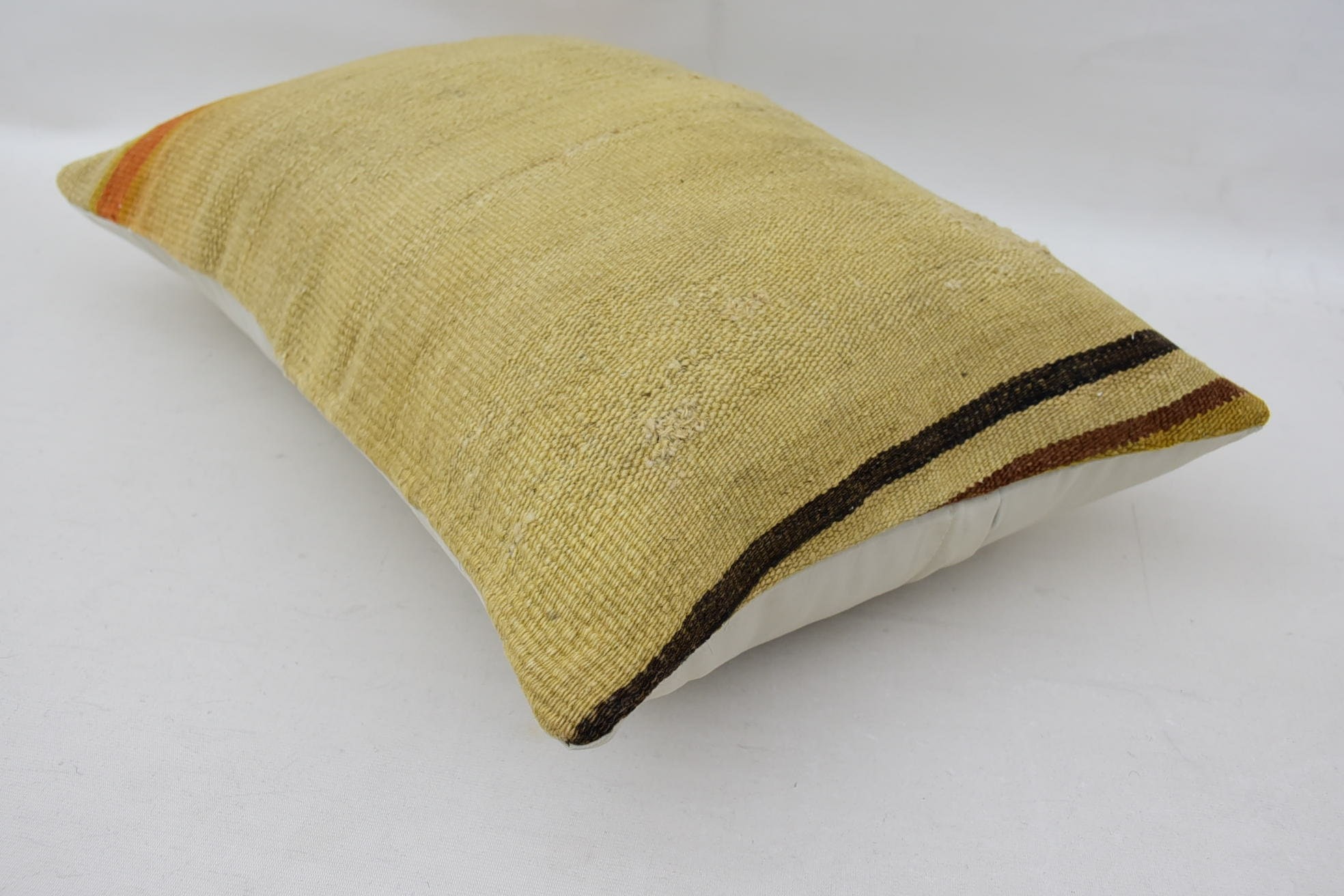 Turkish Kilim Pillow, Vintage Cushion Cover, Ethnical Kilim Rug Pillow, Boho Pillow, 16"x24" Beige Pillow Cover, Meditation Pillow Case