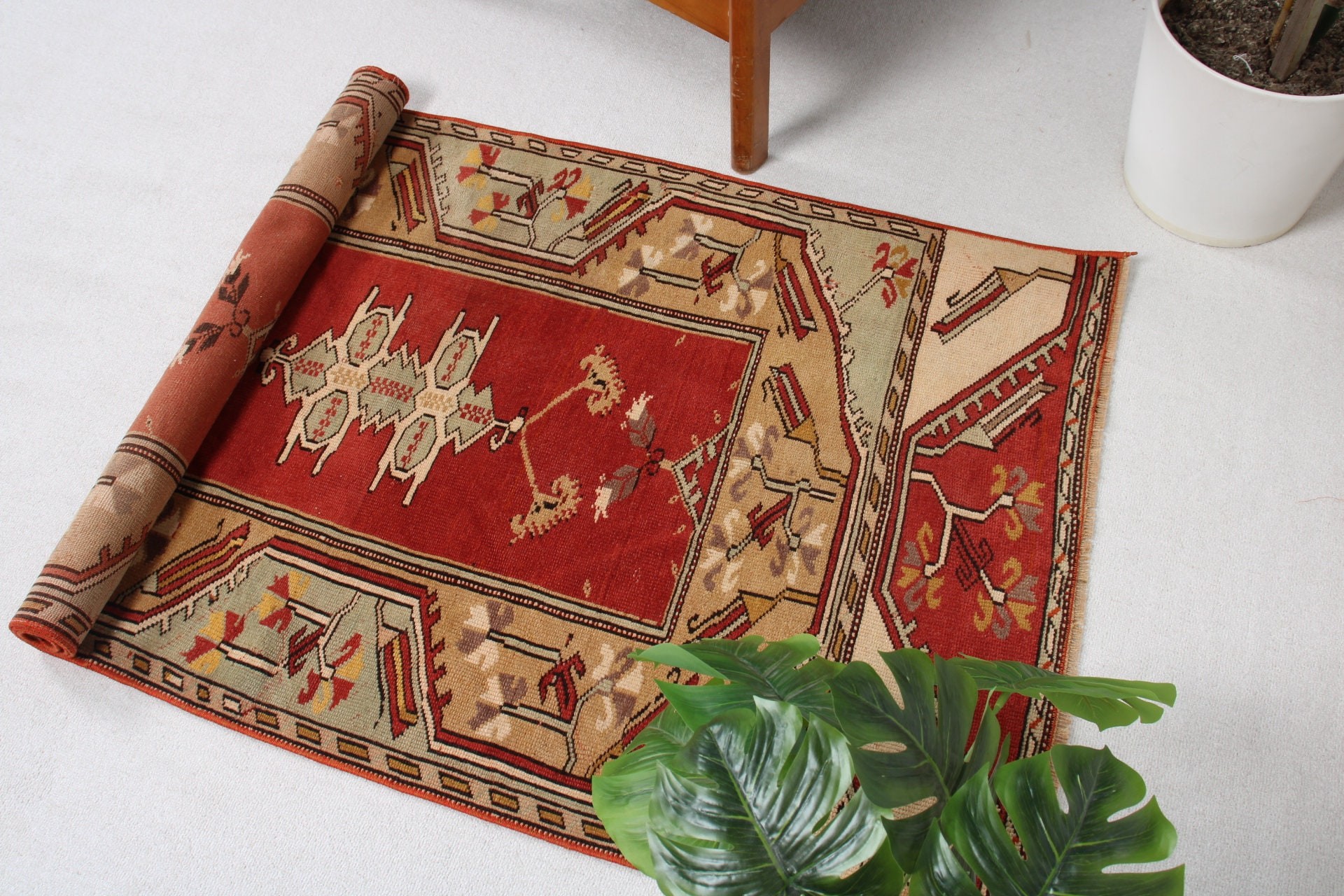 Red Geometric Rugs, 2.8x5.3 ft Small Rugs, Kitchen Rugs, Oriental Rugs, Wall Hanging Rug, Vintage Rug, Neutral Rugs, Turkish Rugs