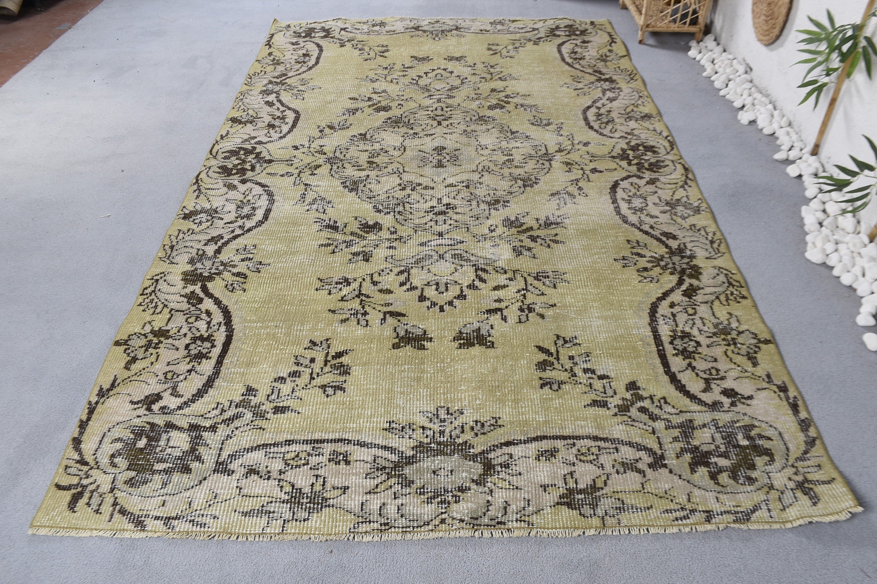 Yeşil 5.4x8.8 ft Büyük Halı, Yün Halılar, Vintage Halılar, Sanatsal Halı, Türk Halıları, Salon Halıları, Harika Halılar, Oturma Odası Halıları