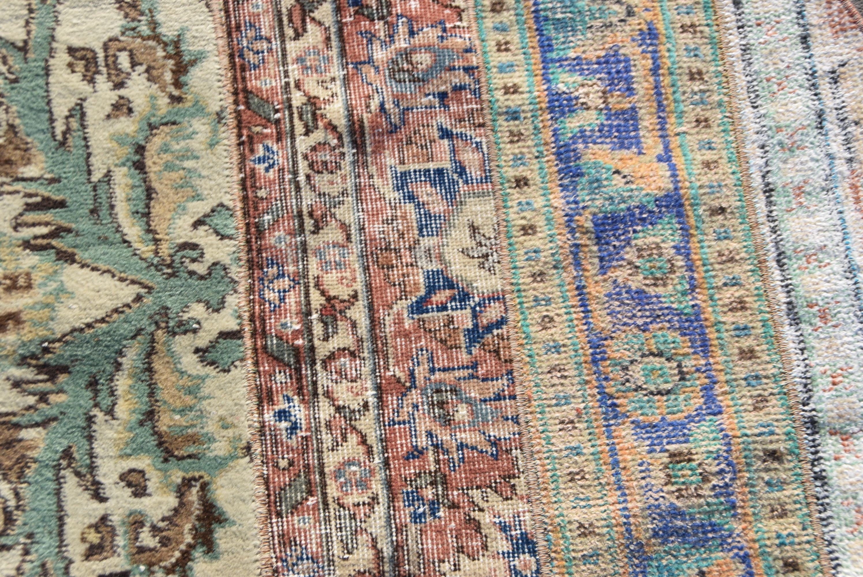 Antika Halı, Banyo Halısı, Paspas Halısı, Vintage Halı, Mavi Antika Halı, 3x3 ft Küçük Halı, Türk Halıları, Oryantal Halı, Yatak Odası Halıları