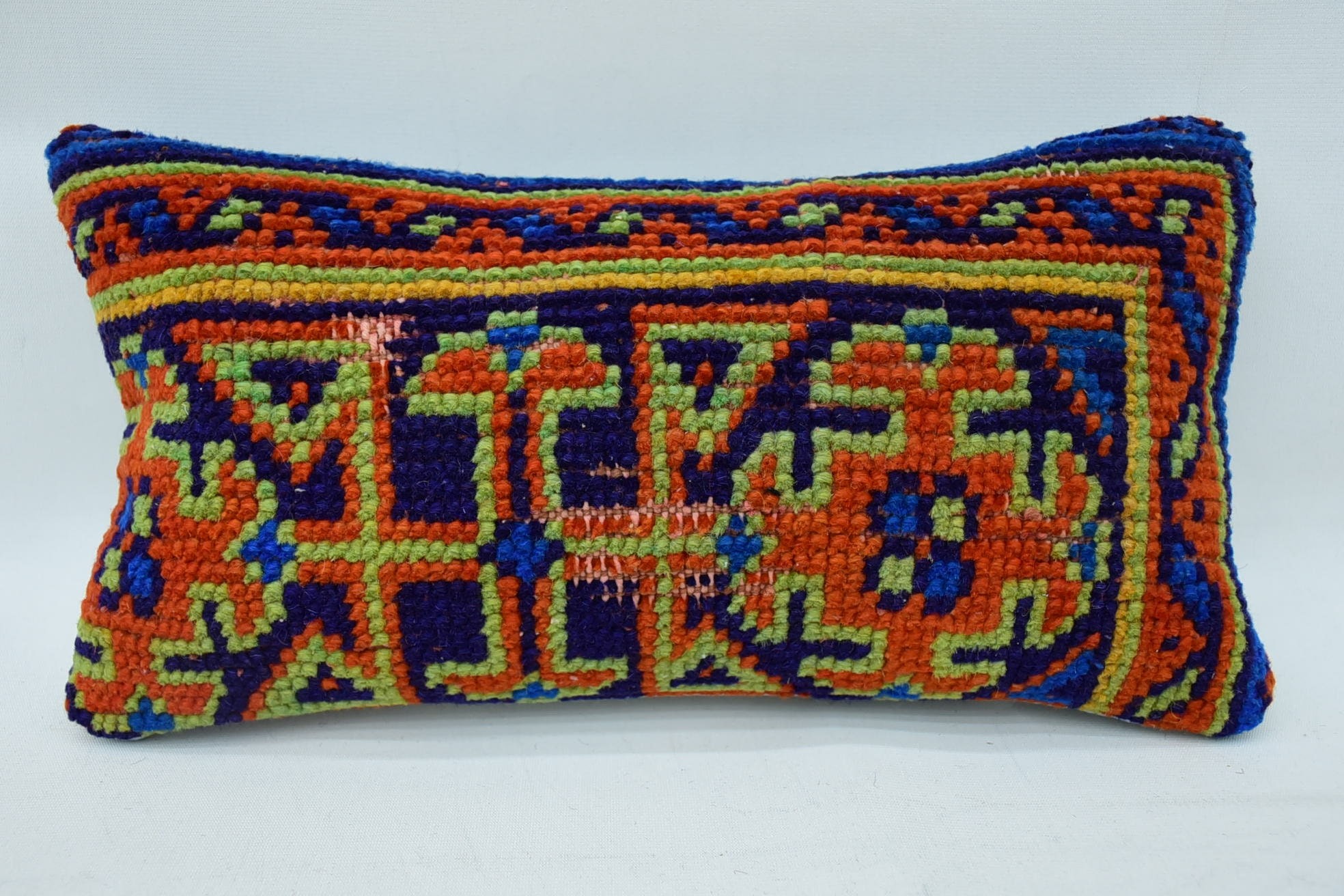 Sofa Cushion Cover, Turkish Kilim Pillow, Home Decor Pillow, Pet Cushion Cover, Kilim Pillow, Seat Cushion Cover, 8"x16" Blue Pillow Sham