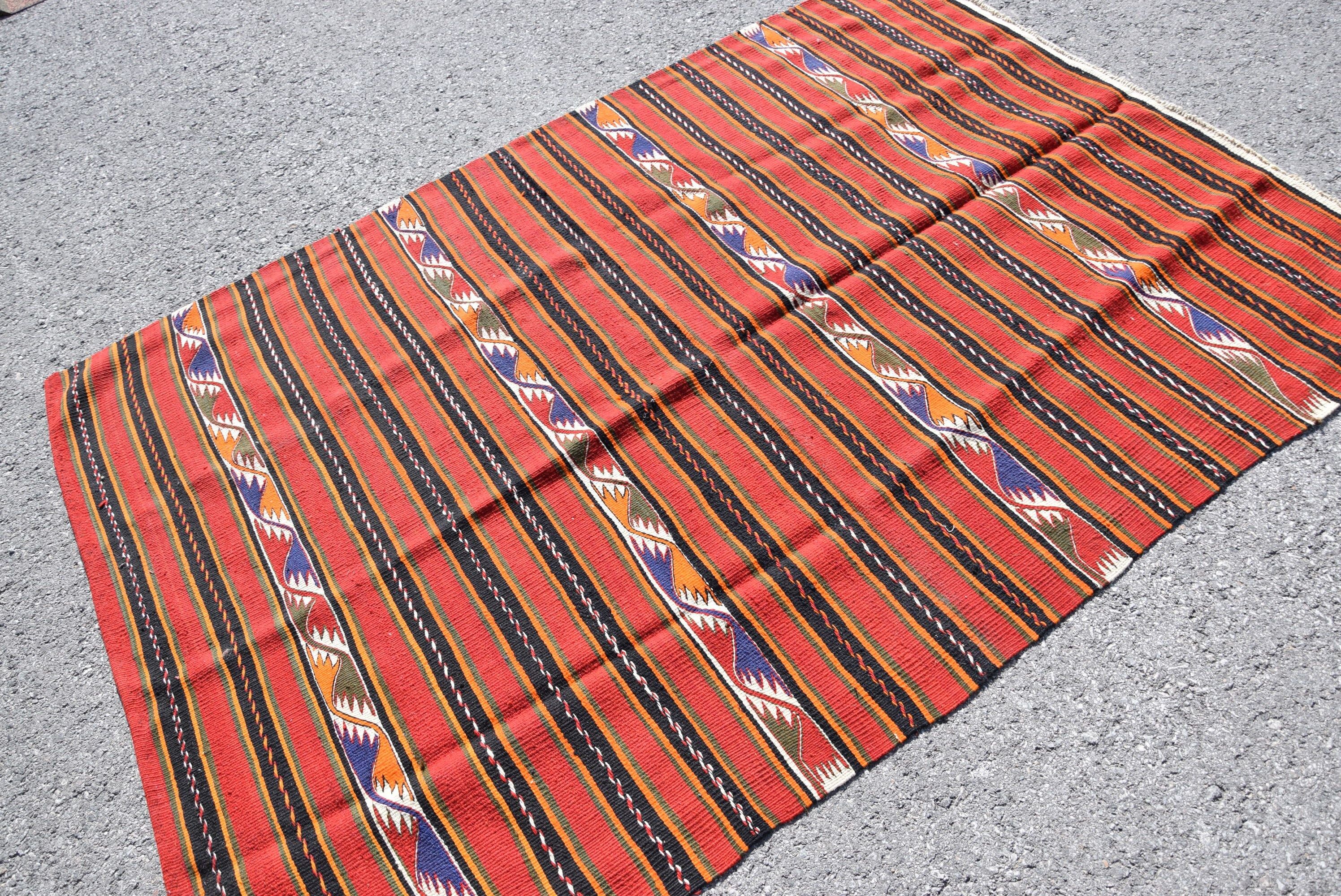 Vintage Halı, Yer Halıları, Oushak Halı, 4,7x6,7 ft Alan Halısı, Eski Halı, Kilim, Kırmızı Mutfak Halısı, Türk Halısı, İç Mekan Halıları