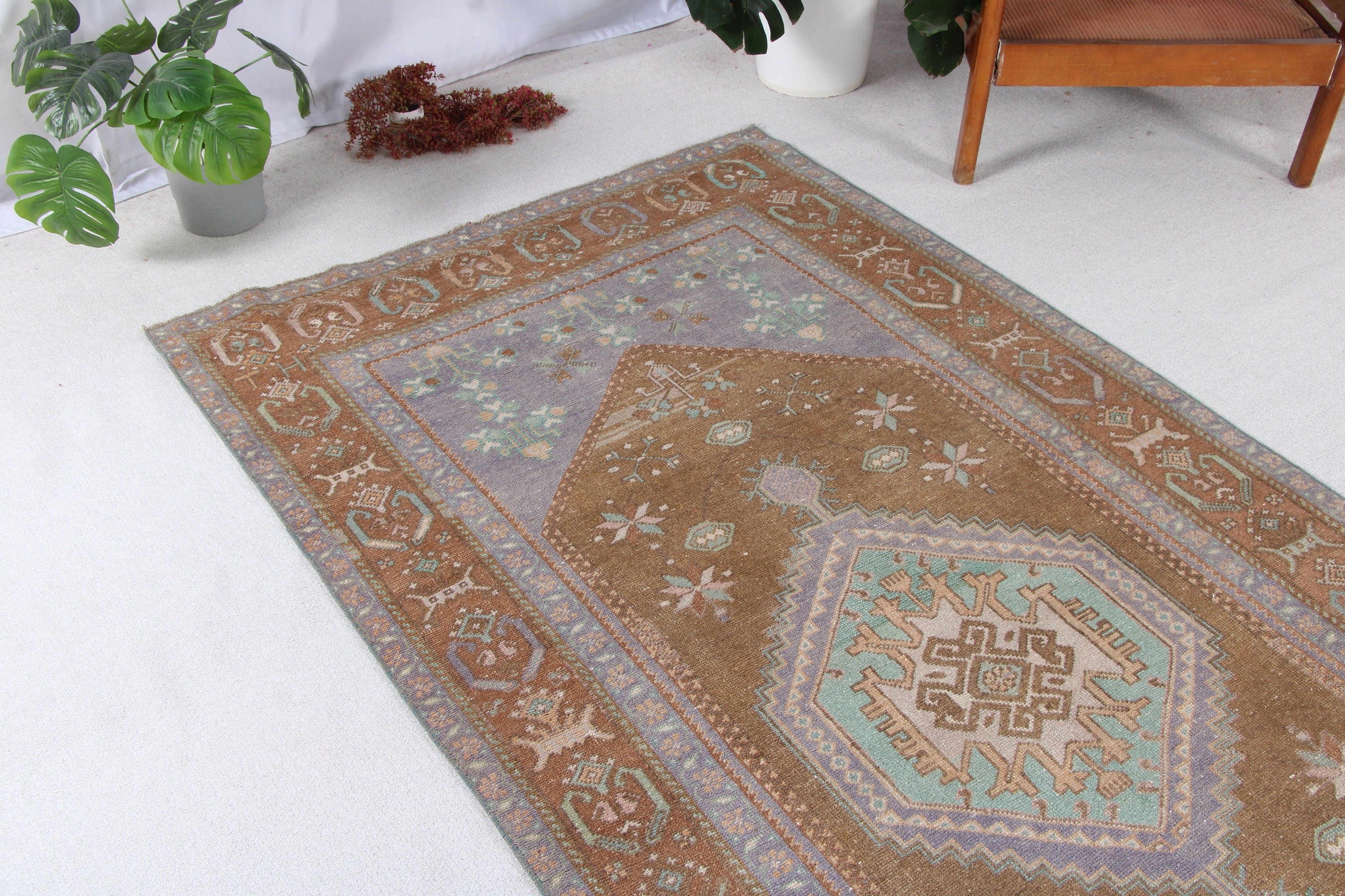 Vintage Rugs, Vintage Decor Rug, Kitchen Rugs, 4.1x8.4 ft Area Rug, Brown Floor Rug, Turkish Rug, Neutral Rugs, Cool Rug, Oushak Area Rug