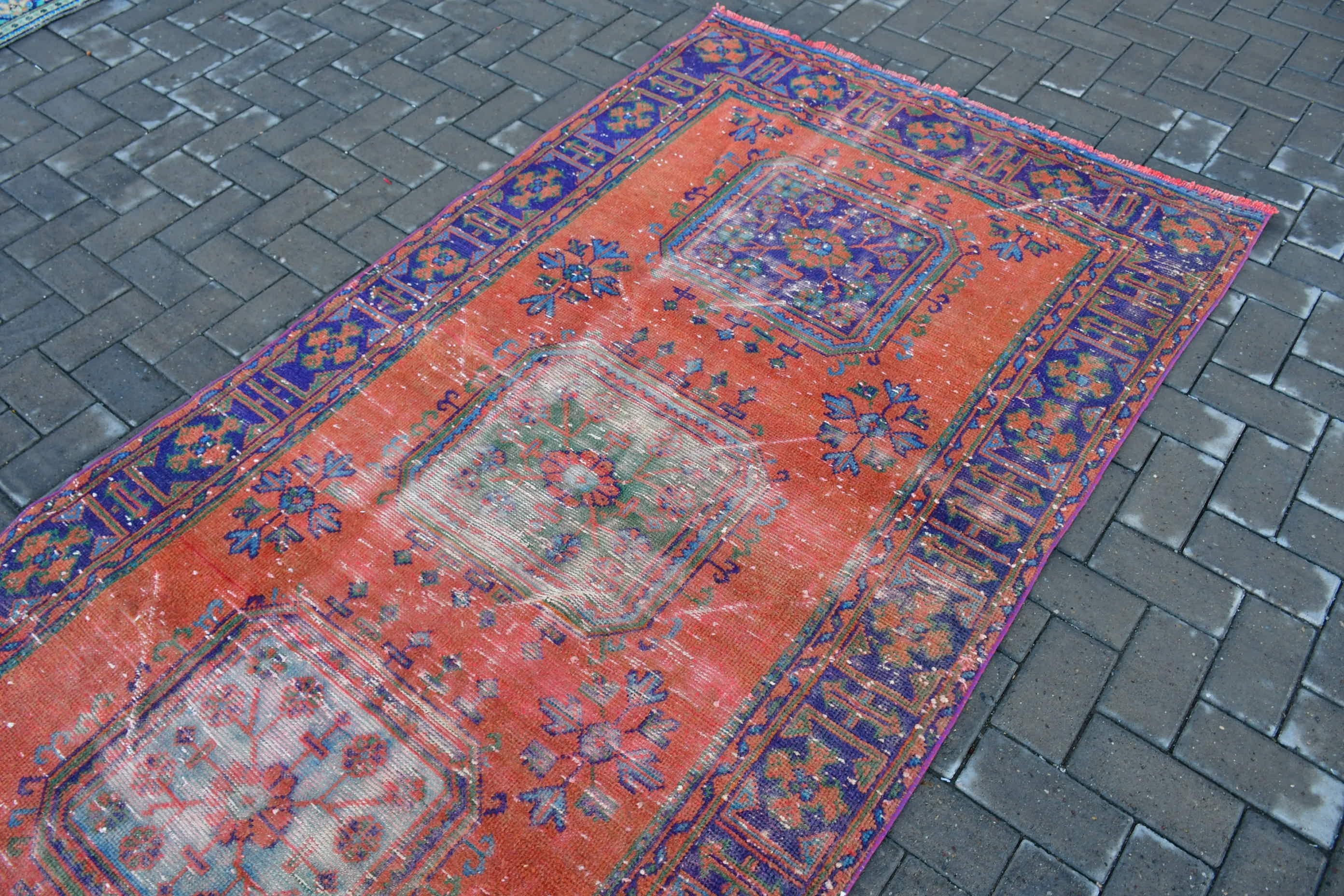 Hallway Rug, Muted Rug, Oushak Rugs, Turkish Rug, 4.2x11.8 ft Runner Rugs, Orange Bedroom Rugs, Rugs for Runner, Vintage Rug