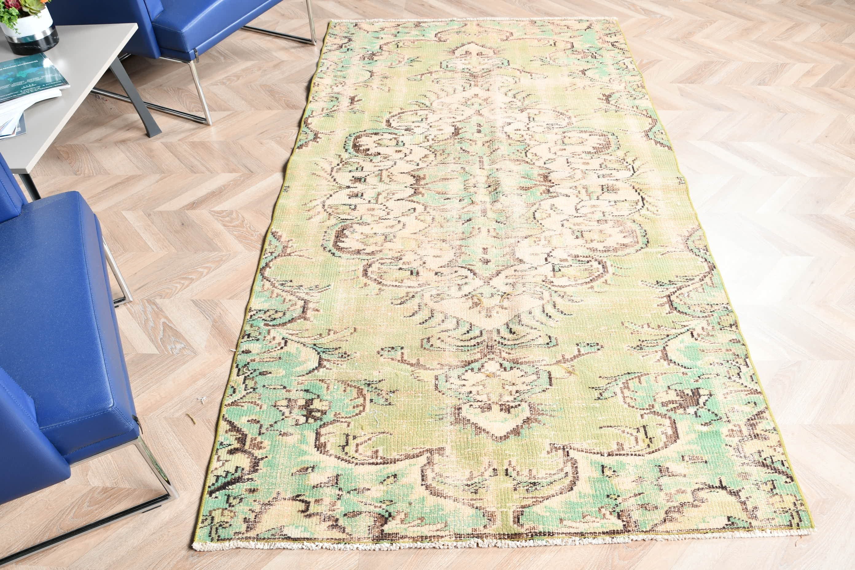 4.1x7.7 ft Area Rug, Vintage Rugs, Floor Rugs, Green Oriental Rugs, Designer Rug, Wool Rugs, Home Decor Rug, Living Room Rug, Turkish Rug