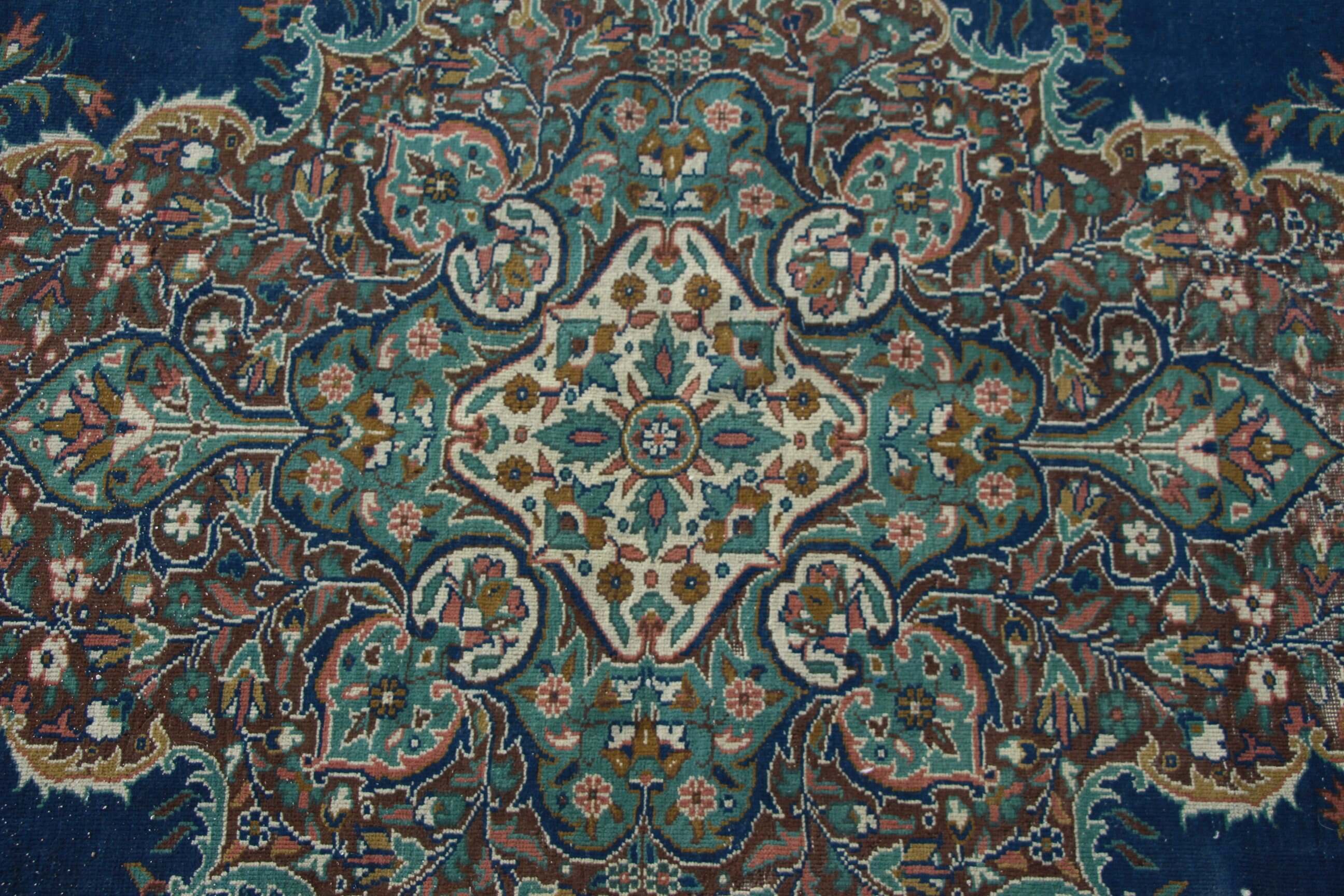 Mavi Yün Halı, Kabile Halıları, Vintage Halılar, 6.8x9.8 ft Büyük Halı, Türk Halısı, Büyük Vintage Halı, Yatak Odası Halısı, Lüks Halı, Büyük Oushak Halısı