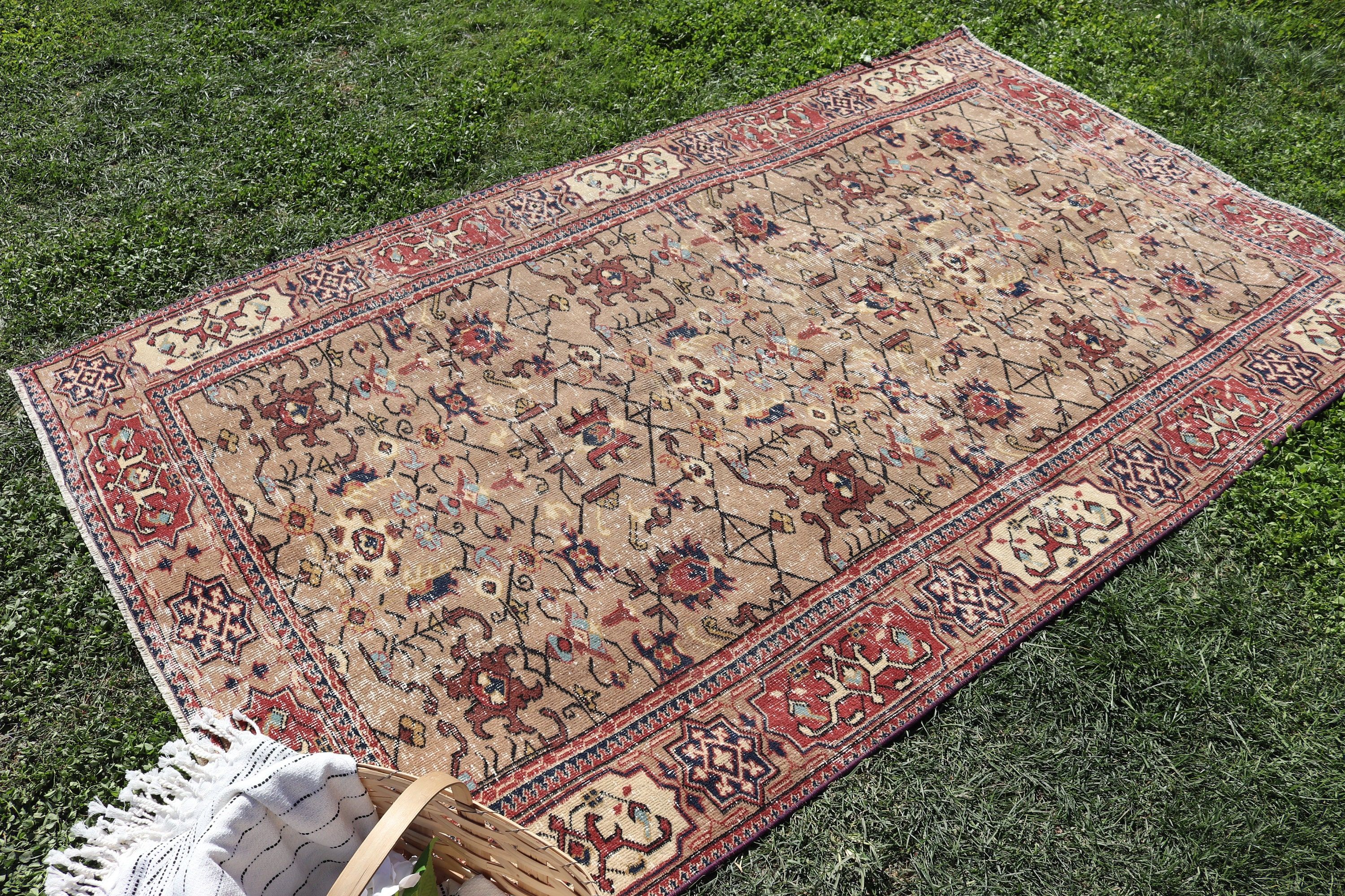 Kahverengi Düz Dokuma Halı, Türk Halıları, Çocuk Halısı, Alan Halıları, İç Mekan Halıları, Vintage Halılar, Geometrik Halı, 4.6x8 ft Alan Halıları