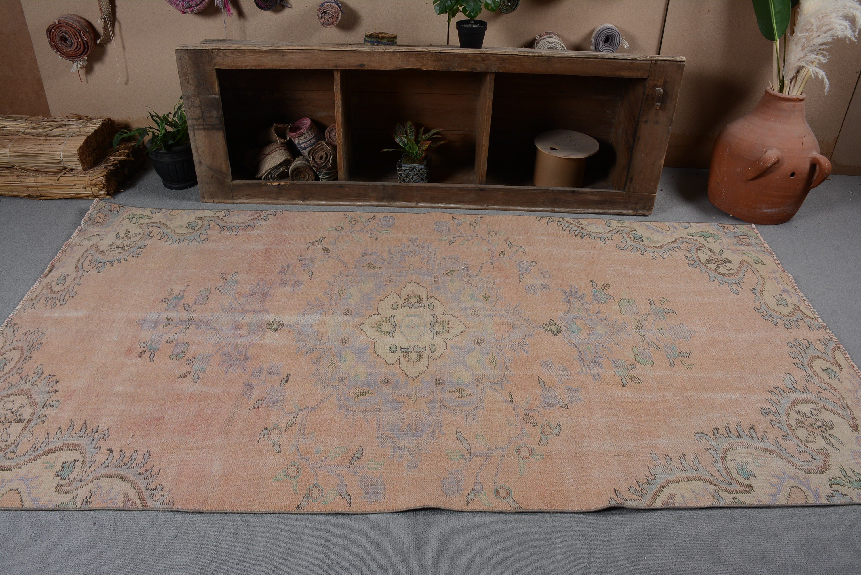 Floor Rugs, Indoor Rug, Living Room Rug, Orange Home Decor Rug, Vintage Rug, Old Rug, Turkish Rugs, 4.4x8.5 ft Area Rugs