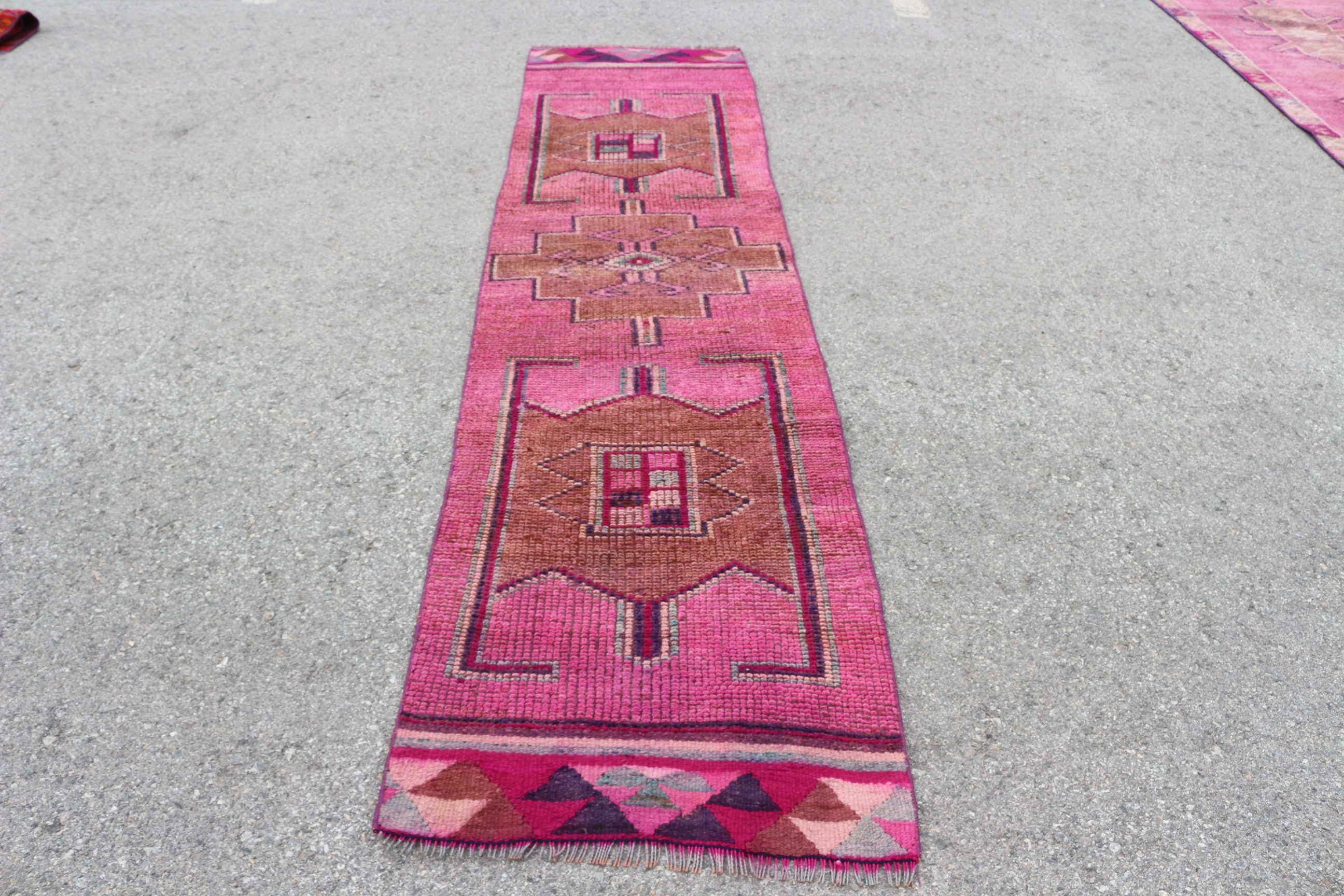 Turkish Rug, Cool Rugs, Vintage Rugs, Floor Rug, Hallway Rugs, 2.4x10.1 ft Runner Rugs, Rugs for Hallway, Stair Rug, Pink Oushak Rugs