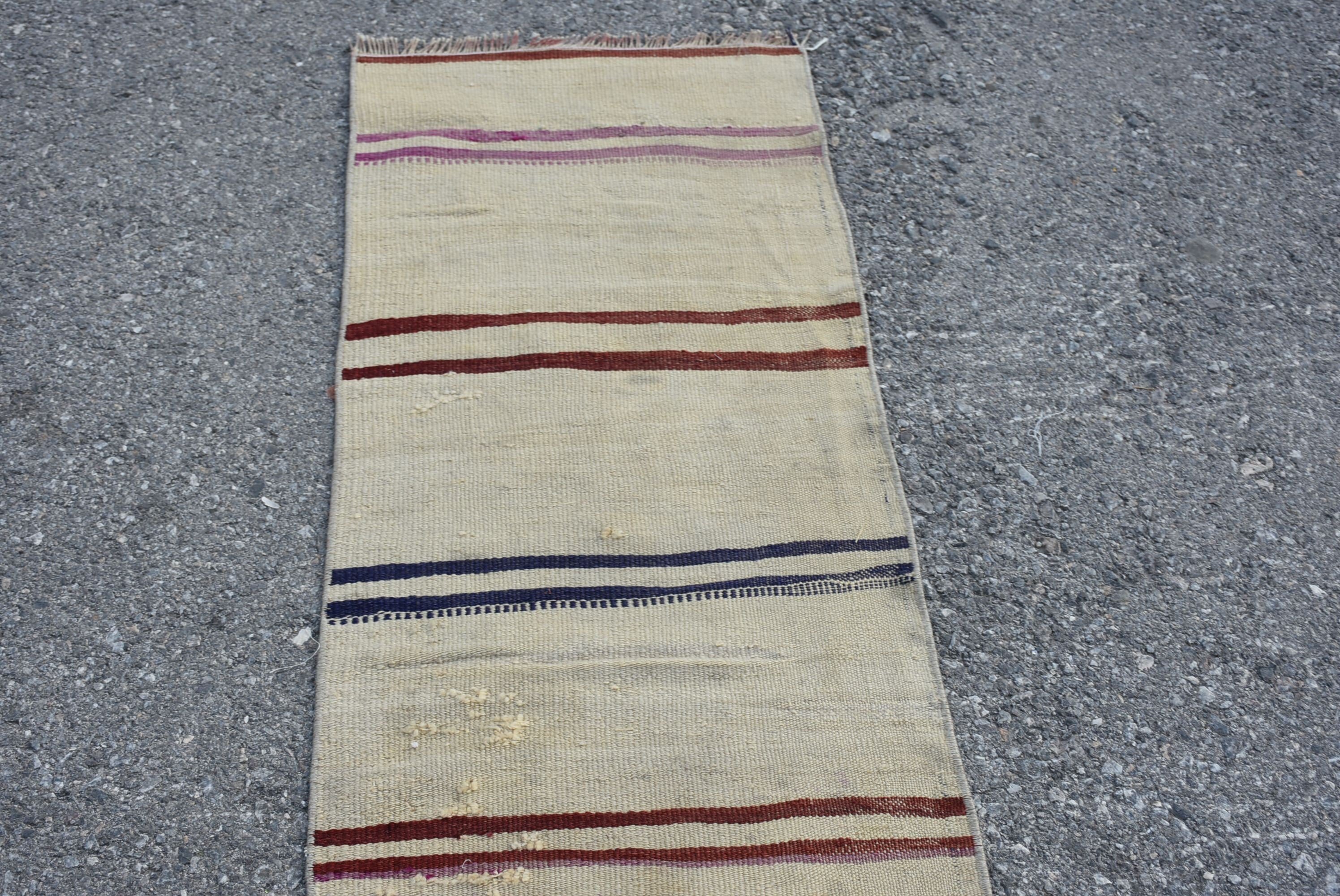 Wool Rug, Old Rug, Turkish Rugs, White Home Decor Rug, Kilim, Vintage Rugs, Corridor Rug, 1.6x8.4 ft Runner Rugs, Stair Rugs