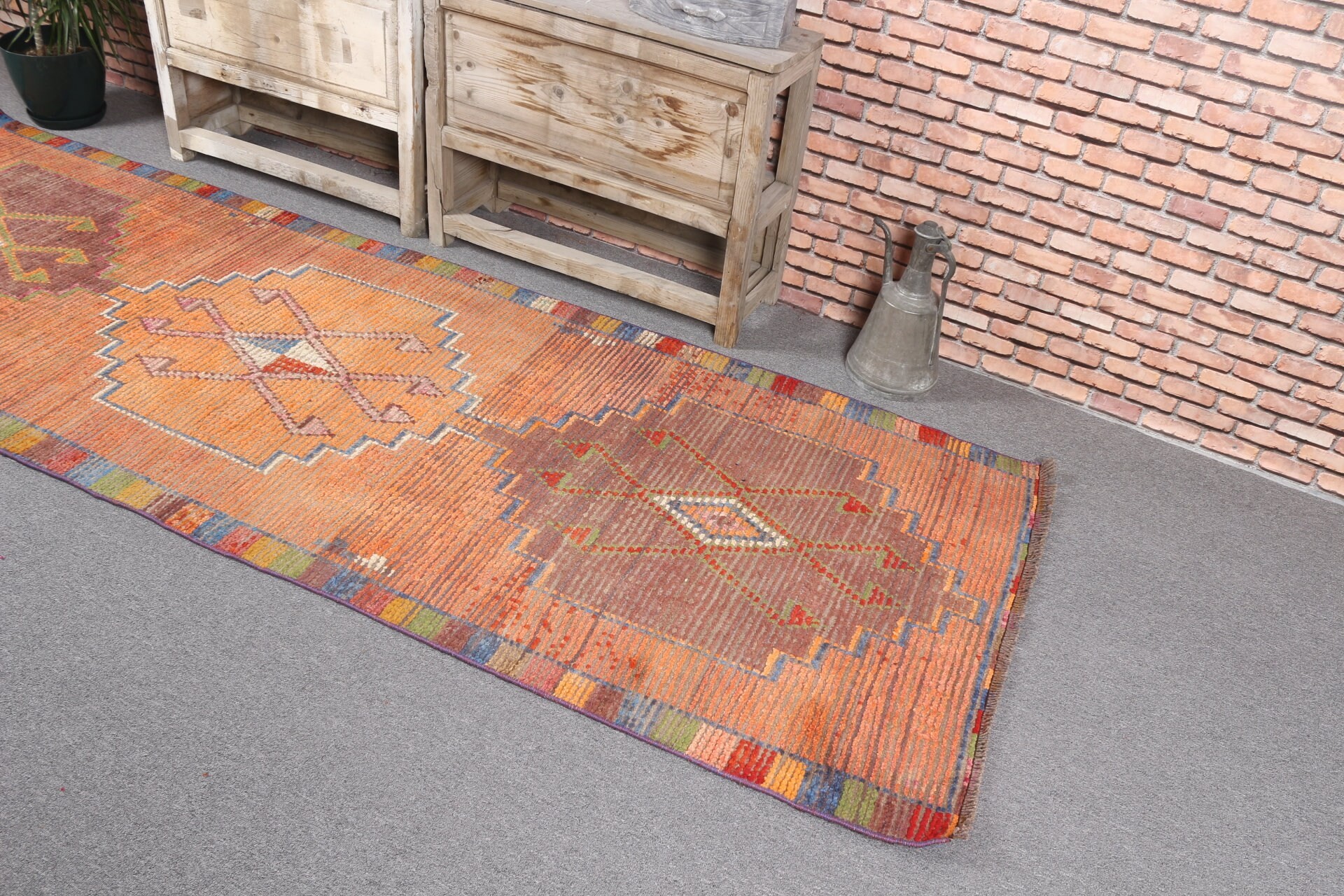 Rugs for Corridor, Stair Rug, Orange Moroccan Rug, 3.2x9.4 ft Runner Rug, Floor Rugs, Pastel Rug, Turkish Rugs, Vintage Rug, Anatolian Rug